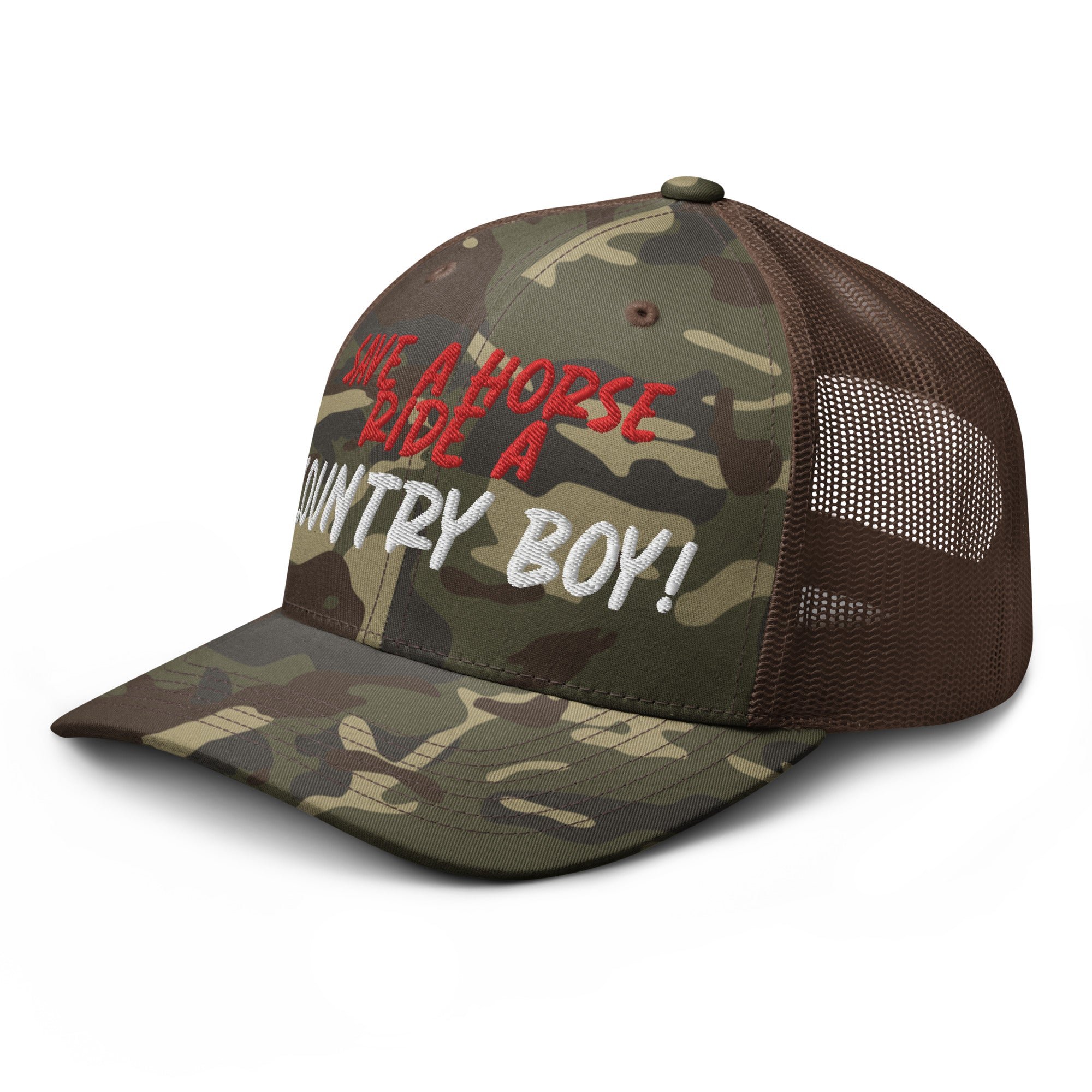 Save A Horse Camo Trucker Hat - Red Print - Country Boi Fly