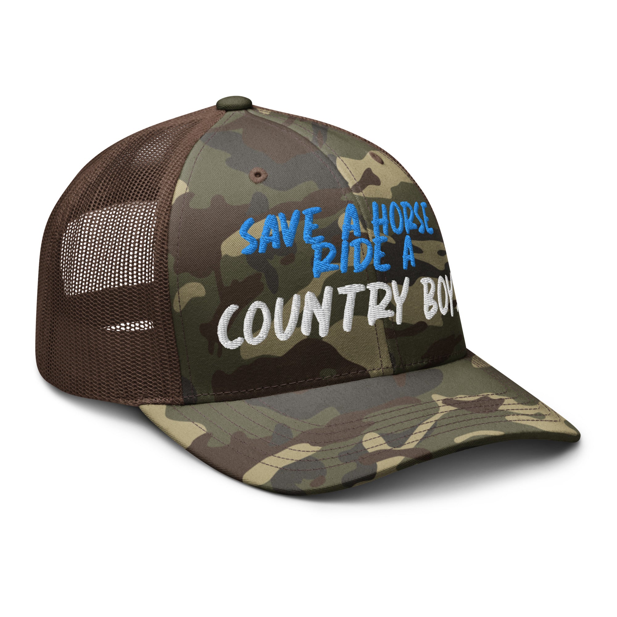 Save A Horse Camo Trucker Hat - Blue Print - Country Boi Fly