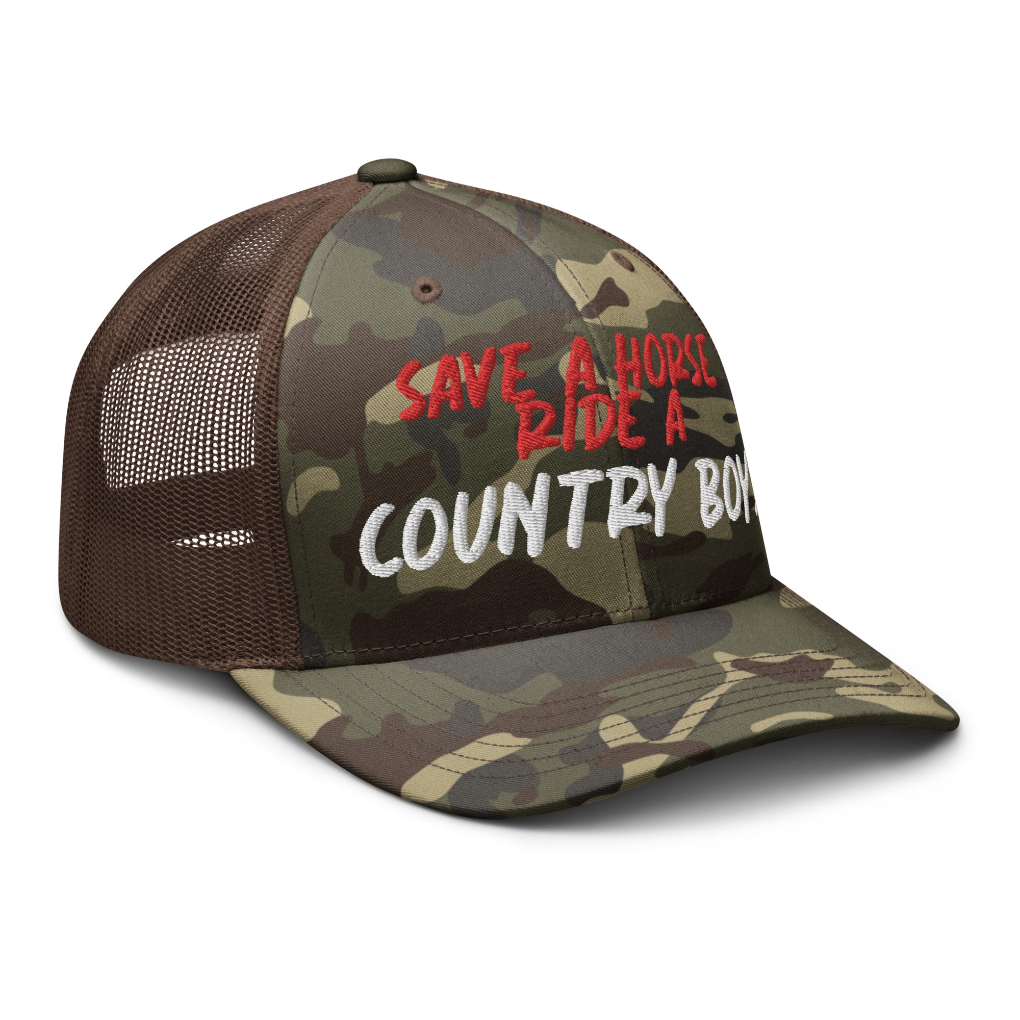 Save A Horse Camo Trucker Hat - Red Print - Country Boi Fly