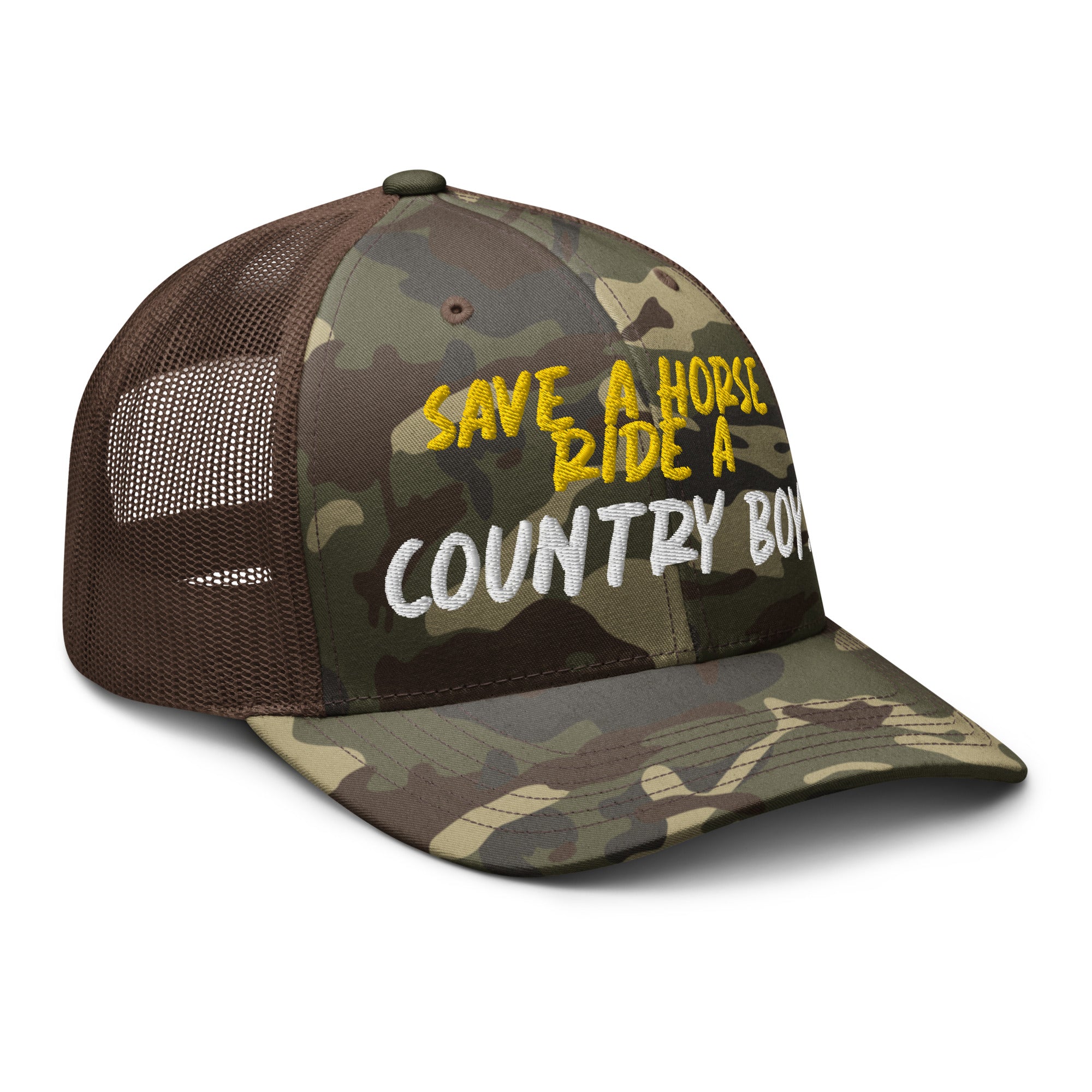 Save A Horse Camo Trucker Hat - Burnt Orange Print - Country Boi Fly