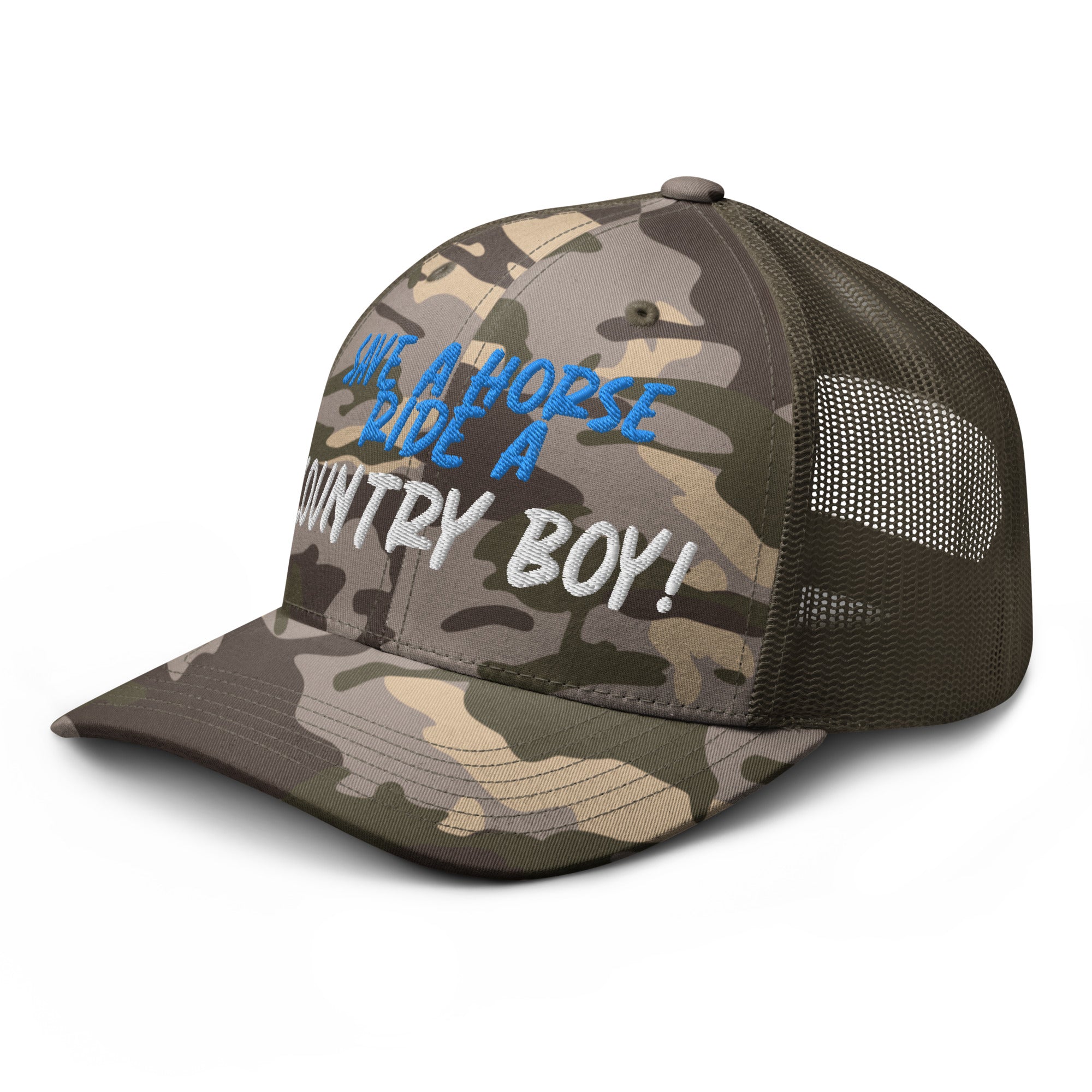 Save A Horse Camo Trucker Hat - Blue Print - Country Boi Fly
