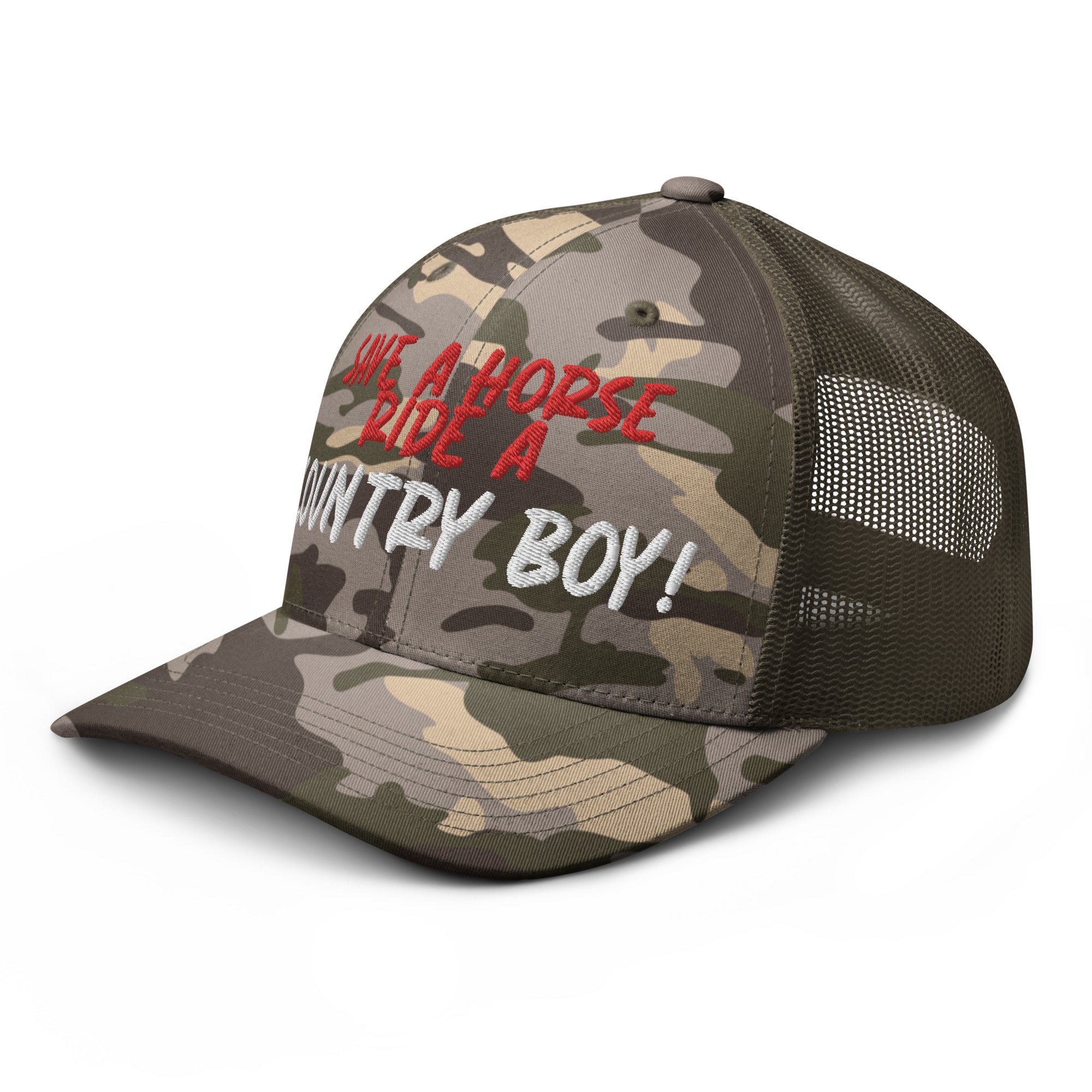 Save A Horse Camo Trucker Hat - Red Print - Country Boi Fly