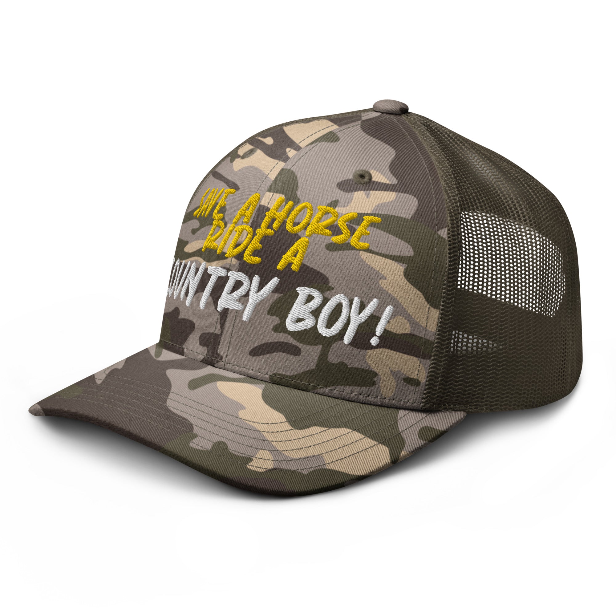 Save A Horse Camo Trucker Hat - Burnt Orange Print - Country Boi Fly