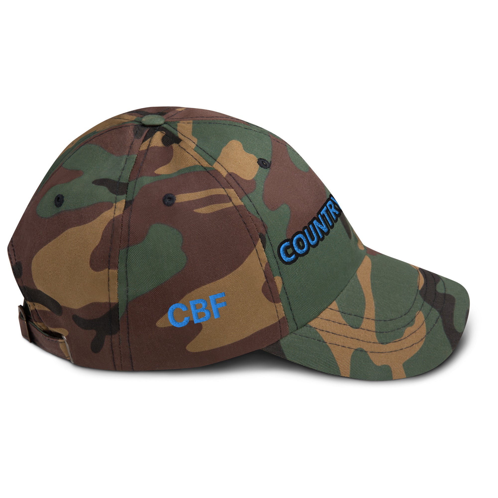 Country Boi Fly Dad Hat - Green Camo with Blue Print