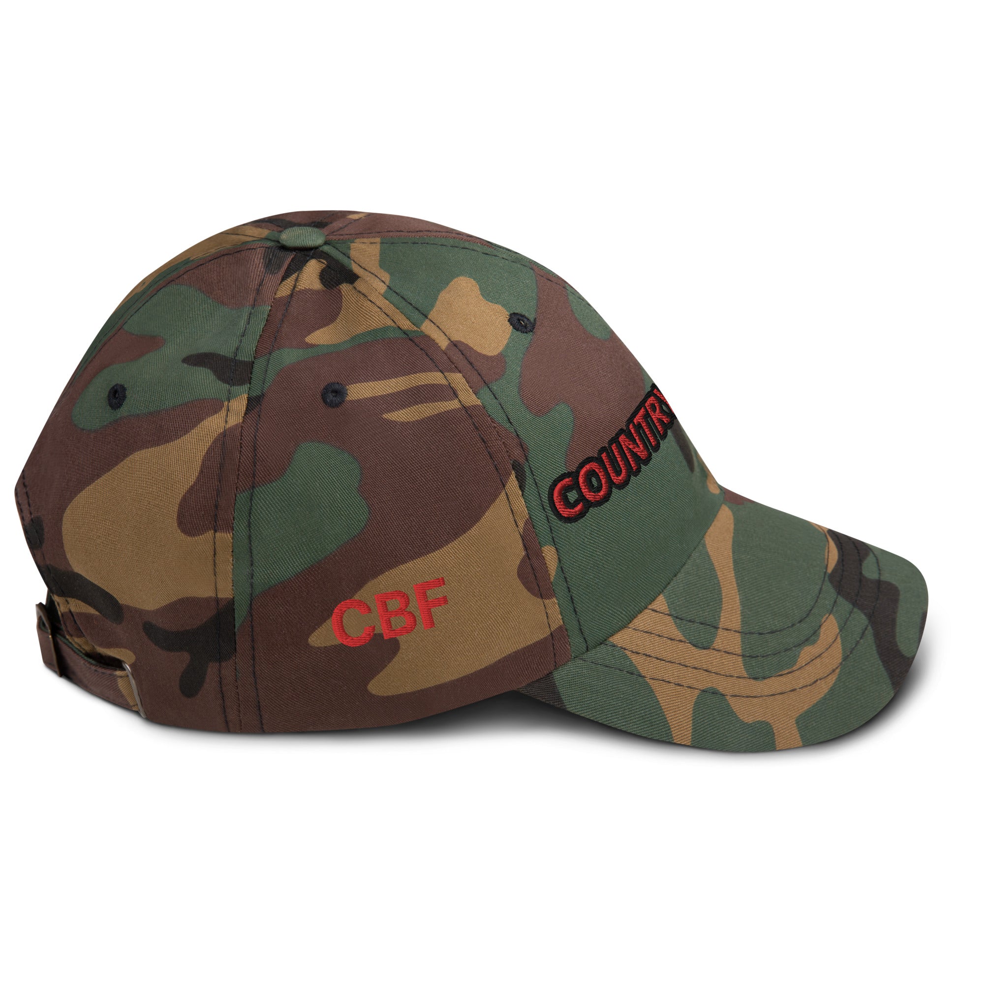 Country Boi Fly Dad Hat - Green Camo with Red Print