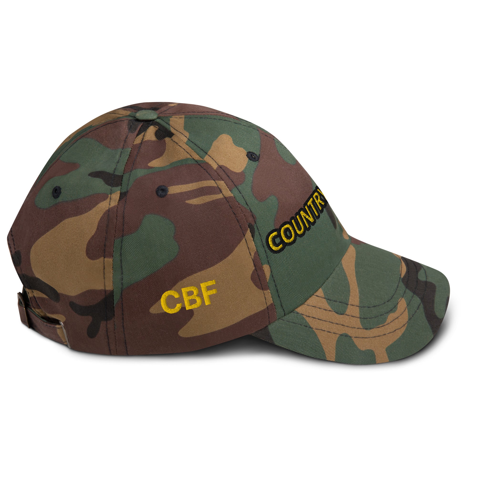 Country Boi Fly Dad Hat - Green Camo with Gold Print
