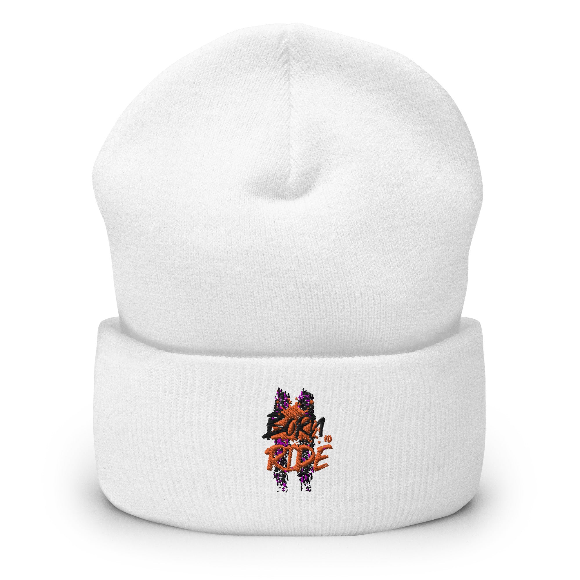 Born to Ride Cuffed Beanie - White