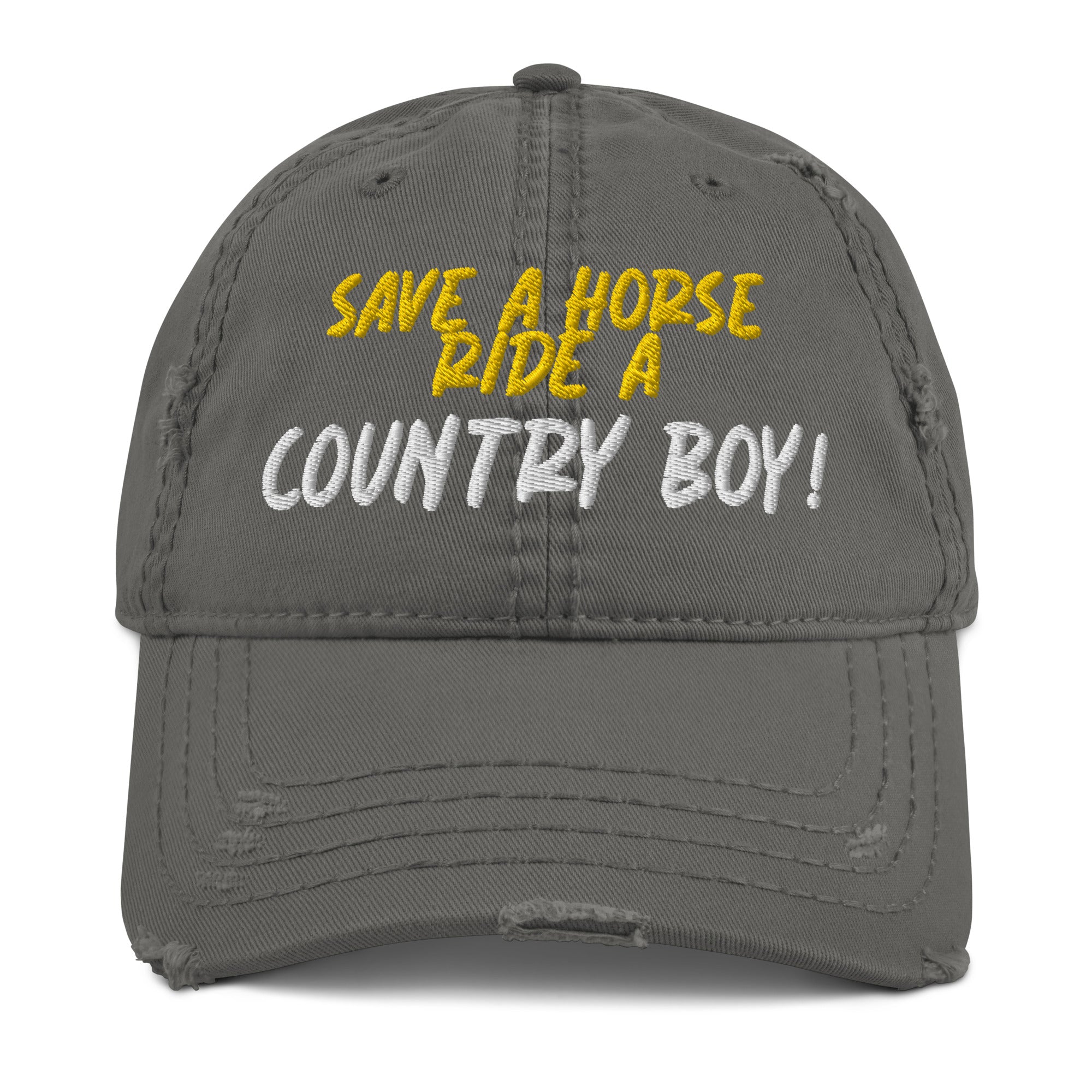 Save A Horse, Ride A Country Boy Distressed Dad Hat - Yellow & White Print - Country Boi Fly