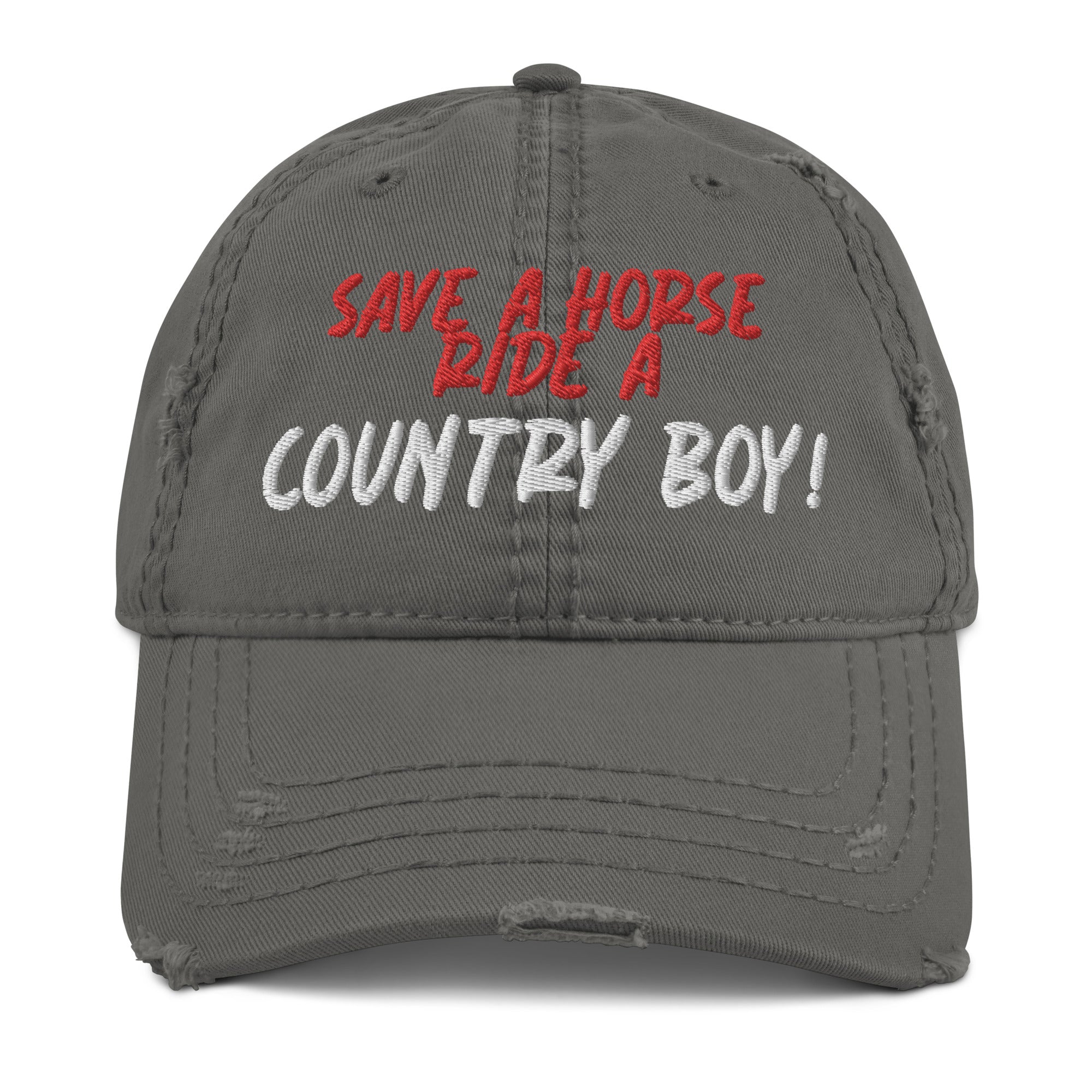Save A Horse, Ride A Country Boy Distressed Dad Hat - Red & White Print - Country Boi Fly