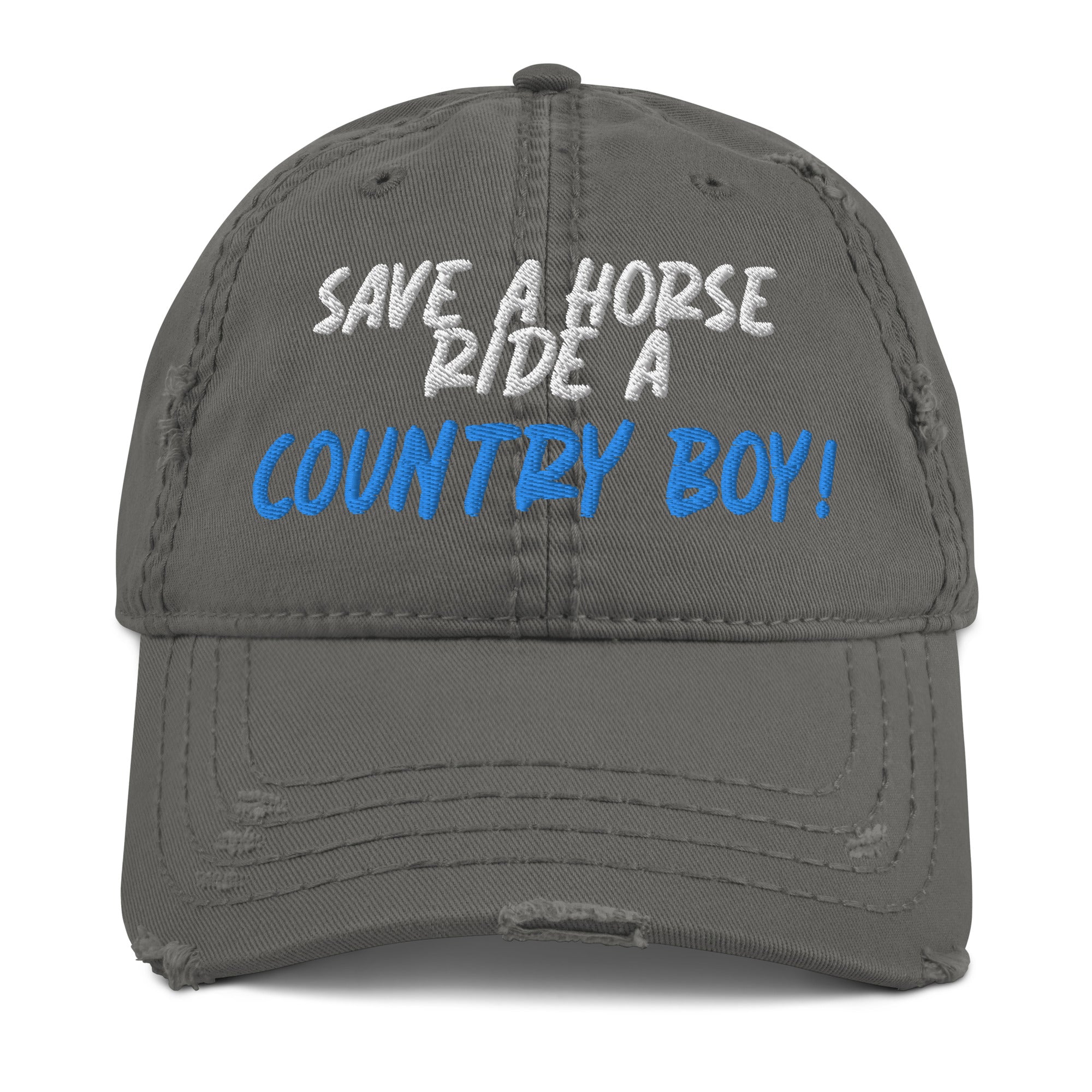 Save A Horse, Ride A Country Boy Distressed Dad Hat - Blue & White Print - Country Boi Fly