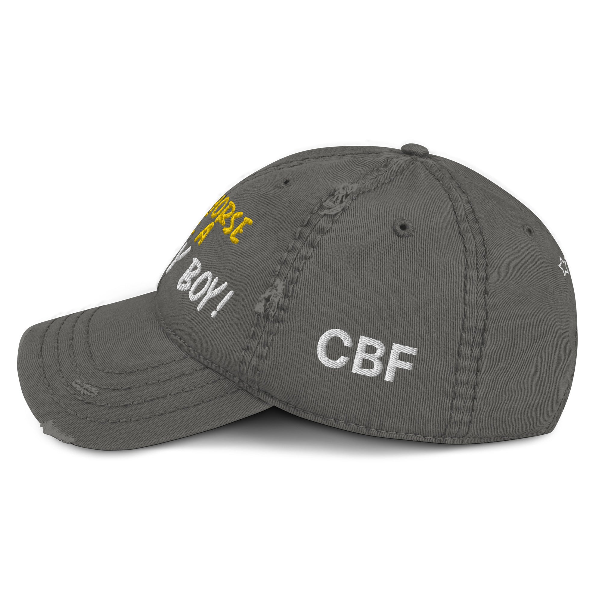 Save A Horse, Ride A Country Boy Distressed Dad Hat - Yellow & White Print - Country Boi Fly