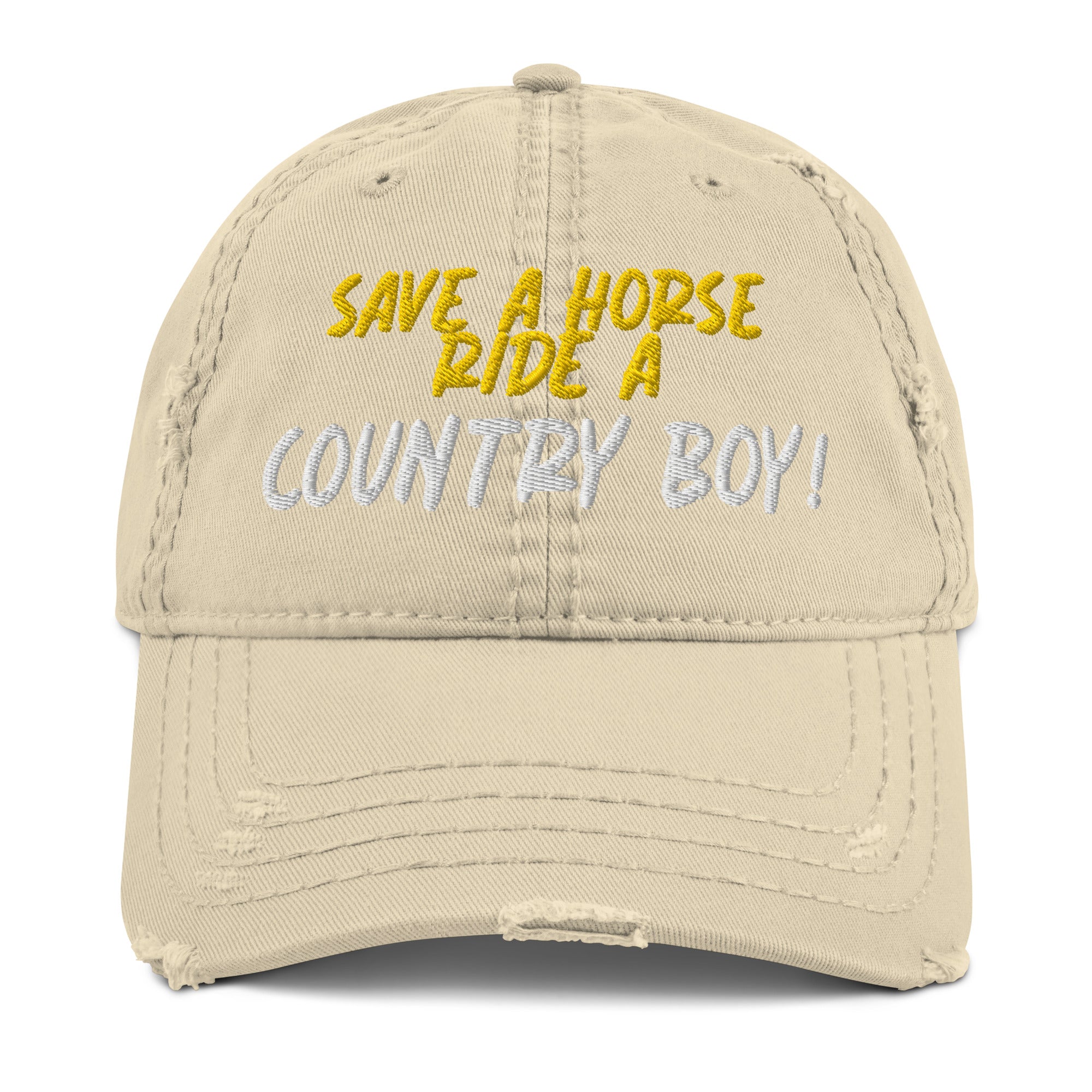 Save A Horse, Ride A Country Boy Distressed Dad Hat - Yellow & White Print - Country Boi Fly