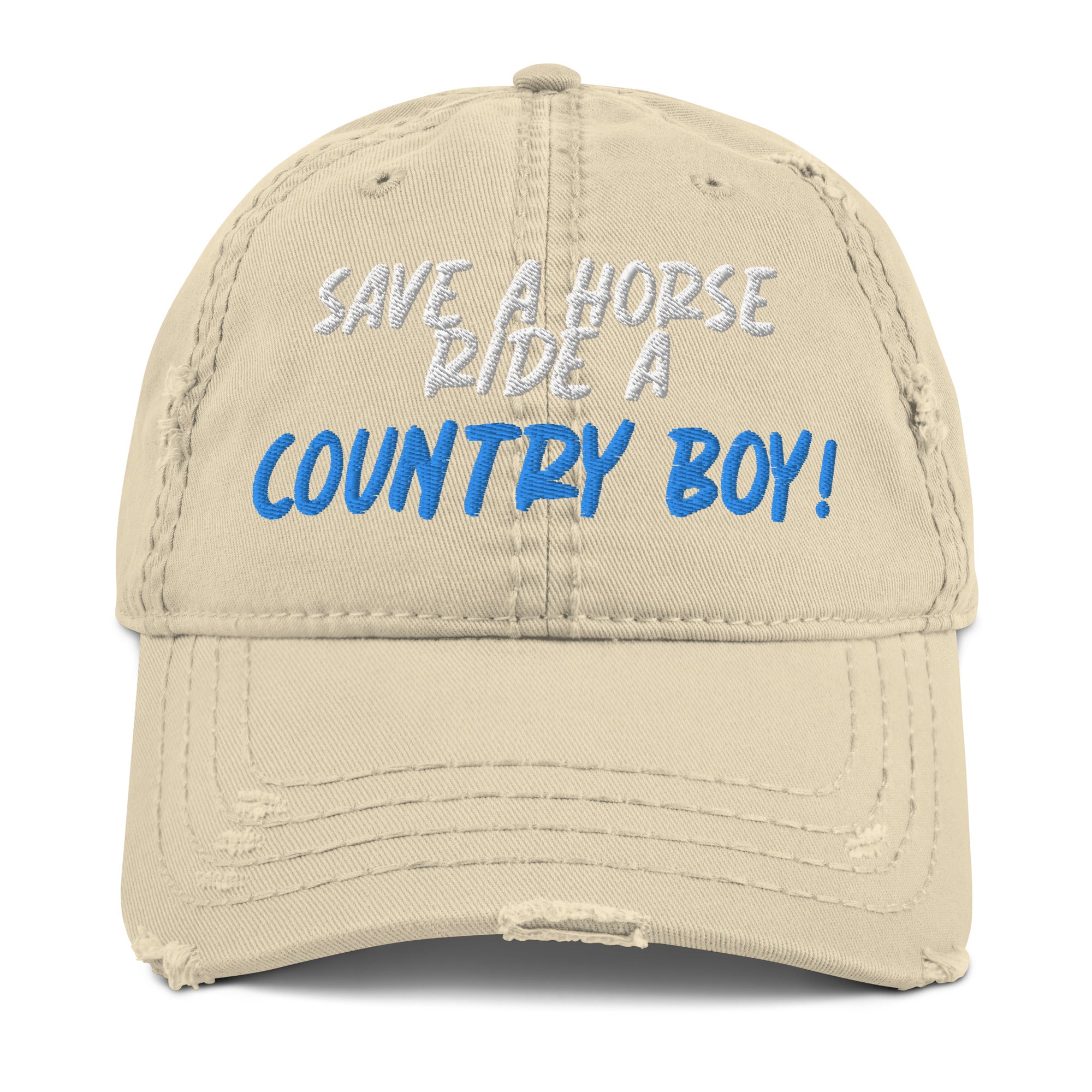 Save A Horse, Ride A Country Boy Distressed Dad Hat - Blue & White Print - Country Boi Fly