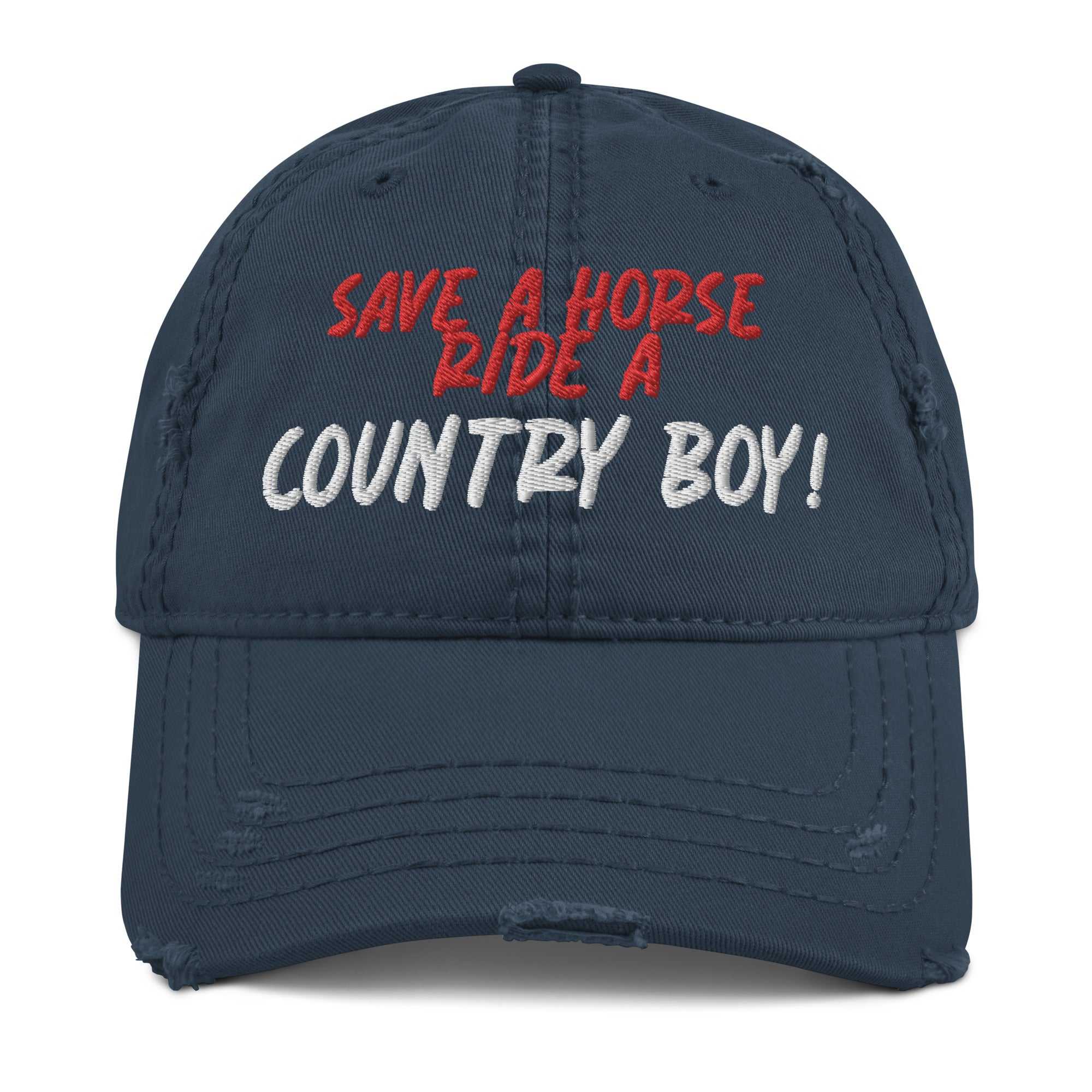 Save A Horse, Ride A Country Boy Distressed Dad Hat - Red & White Print - Country Boi Fly