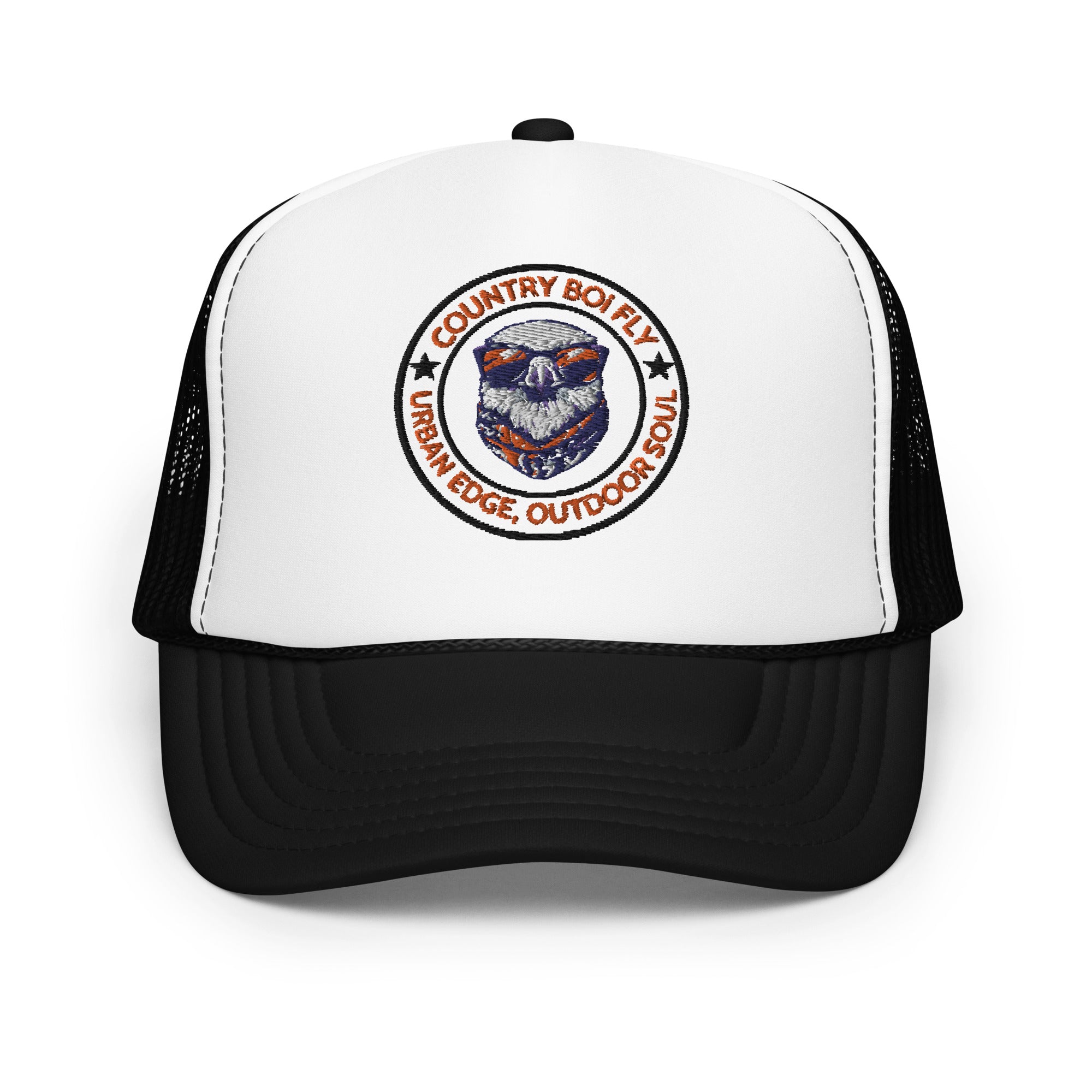 Country Boi Fly Foam Trucker Hat - Black & White