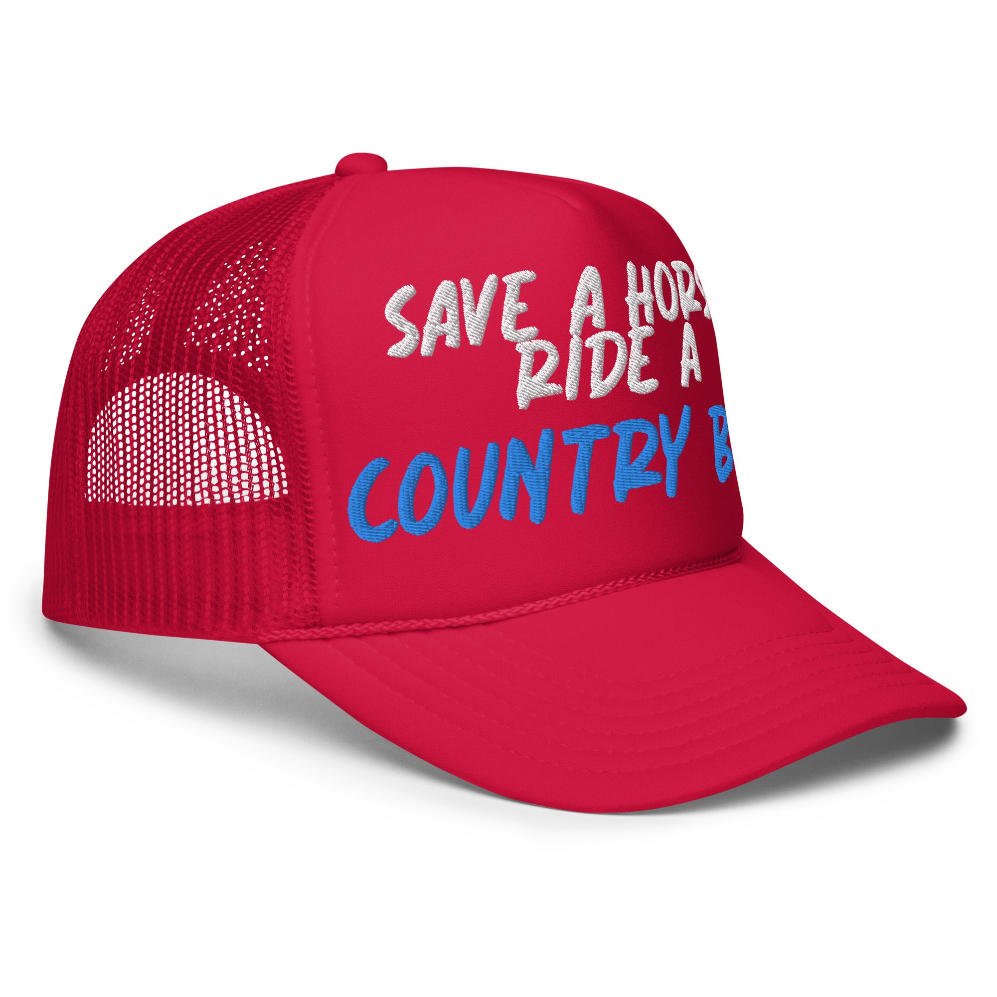 Save A Horse Foam Trucker Hat - Red W/ Blue Print - Country Boi Fly