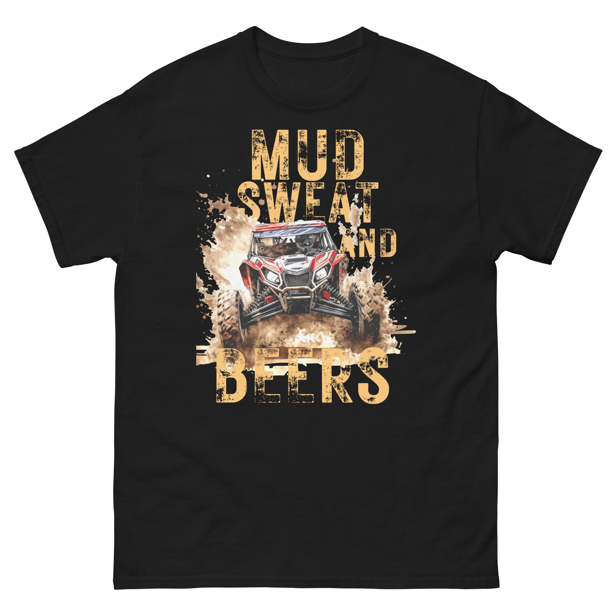 Mud, Sweat, and Beers Unisex Classic Tee - Black with Peach Print - Country Boi Fly