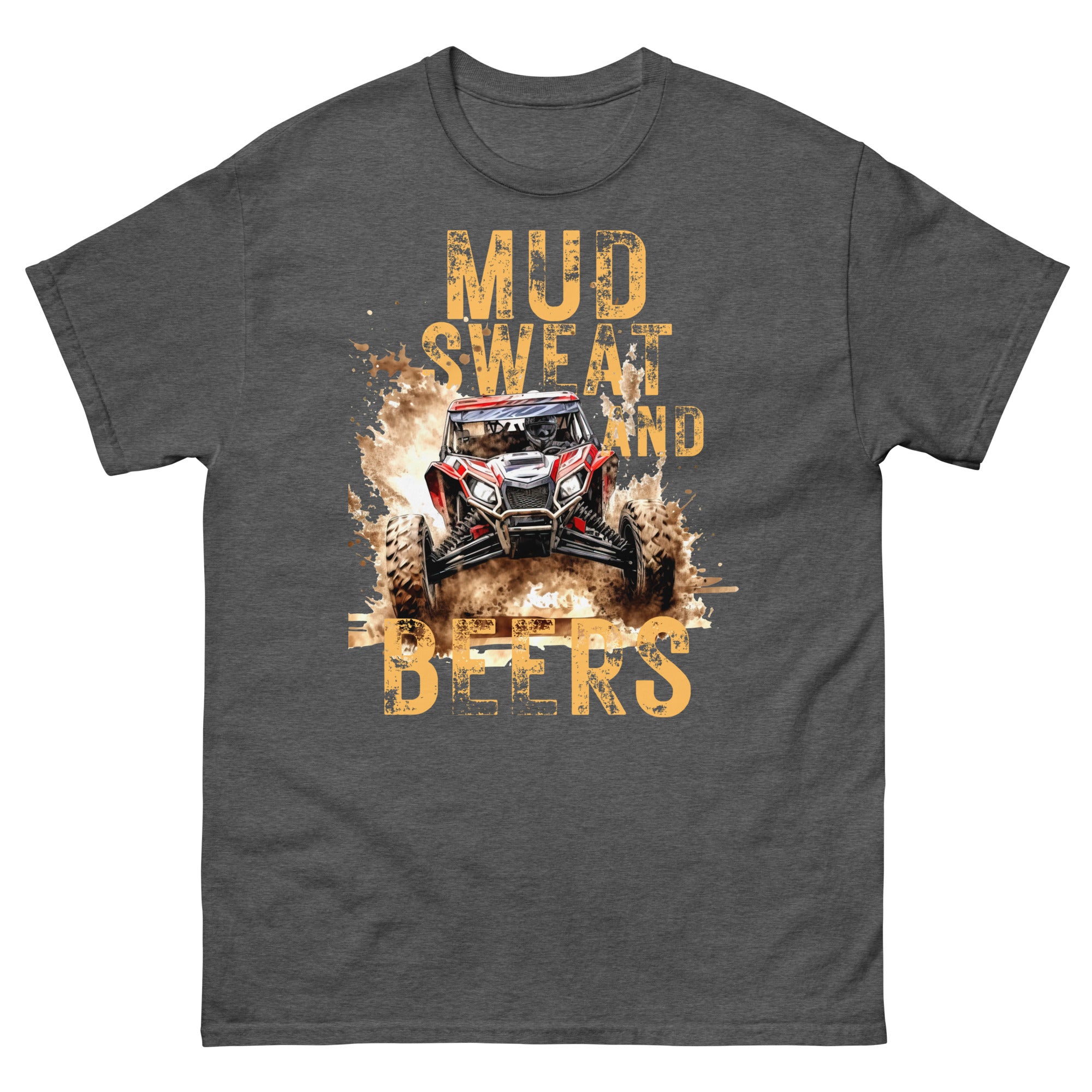 Mud, Sweat, and Beers Unisex Classic Tee - Dark Gray with Peach Print - Country Boi Fly