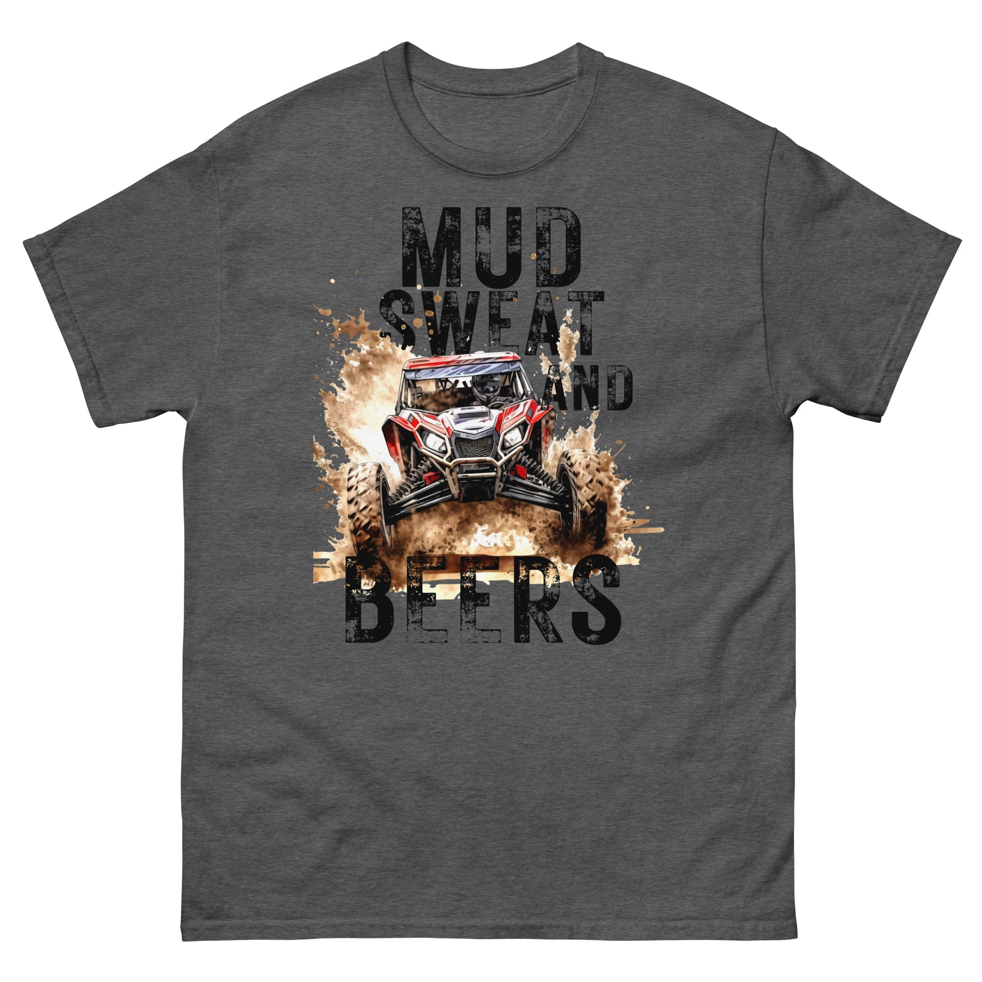 Mud, Sweat, and Beers Unisex Classic Tee - Dark Gray with Black Print - Country Boi Fly