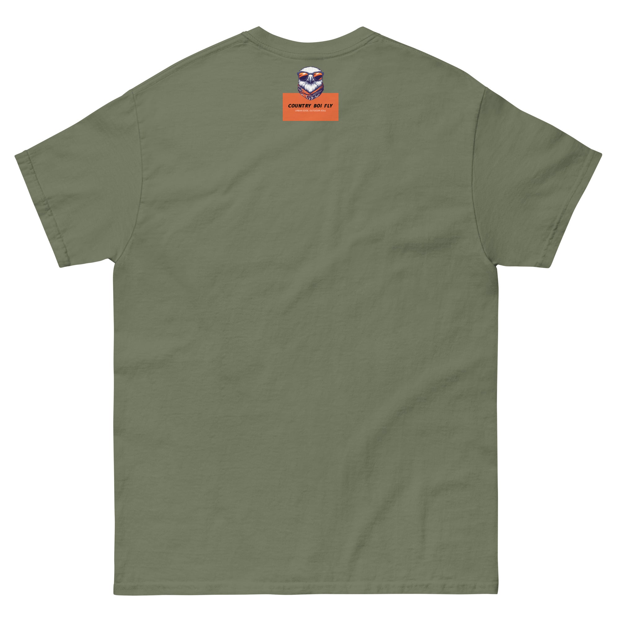 Mud, Sweat, and Beers Unisex Classic Tee - Military Green with Peach Print - Country Boi Fly