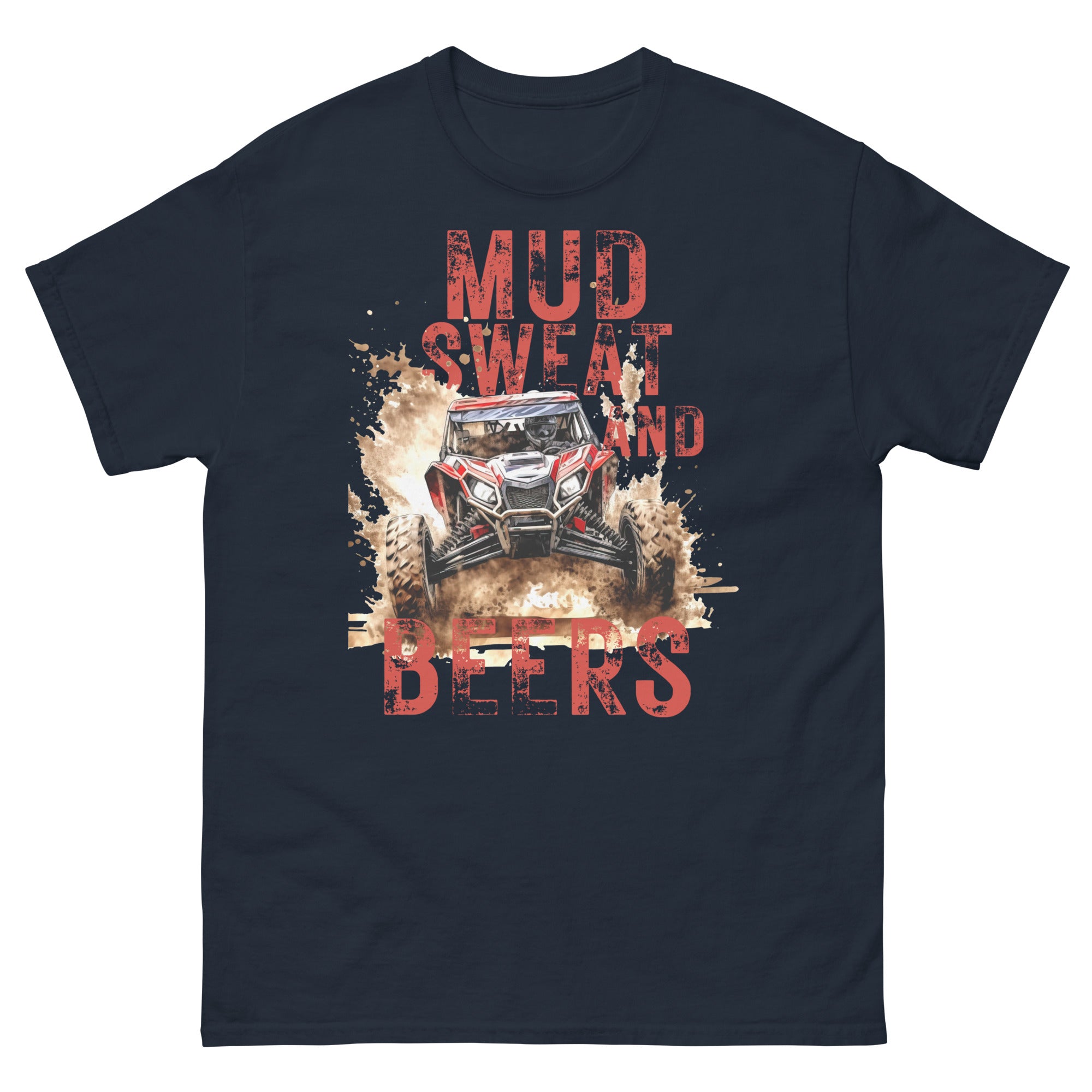 Mud, Sweat, and Beers Unisex Classic Tee - Navy with Red Print - Country Boi Fly