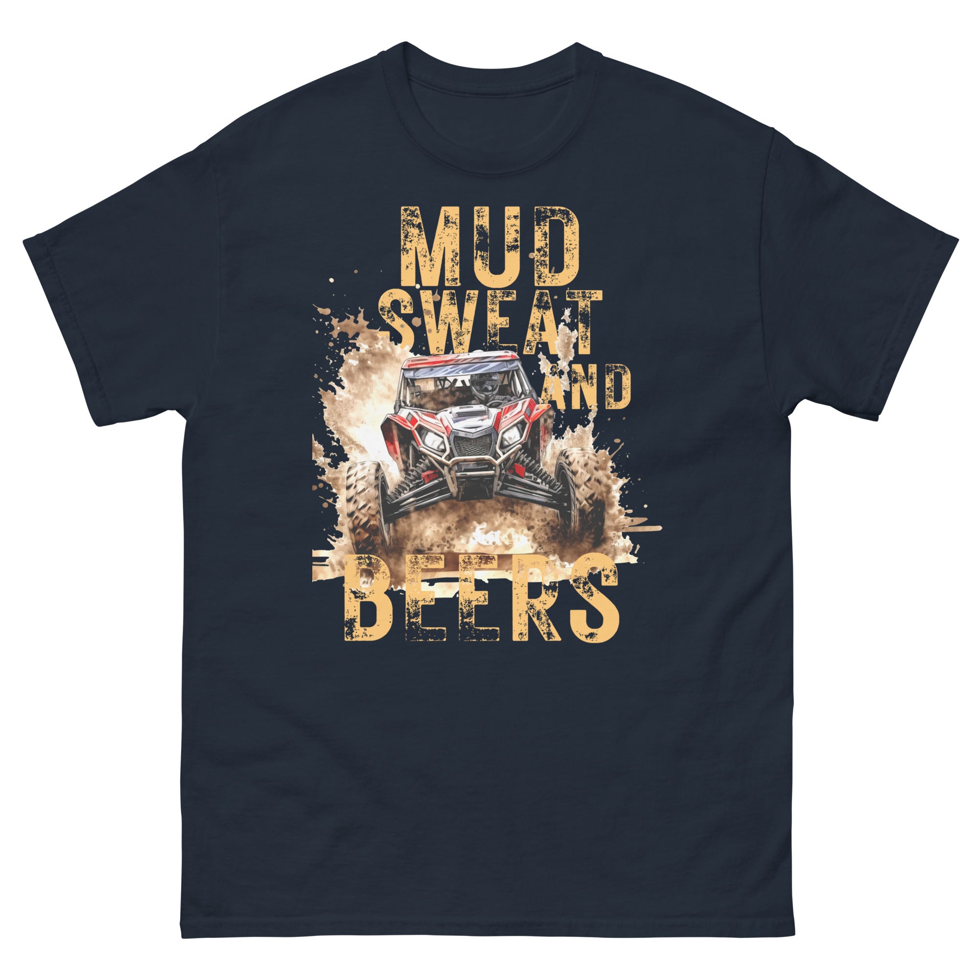 Mud, Sweat, and Beers Unisex Classic Tee - Navy with Peach Print - Country Boi Fly