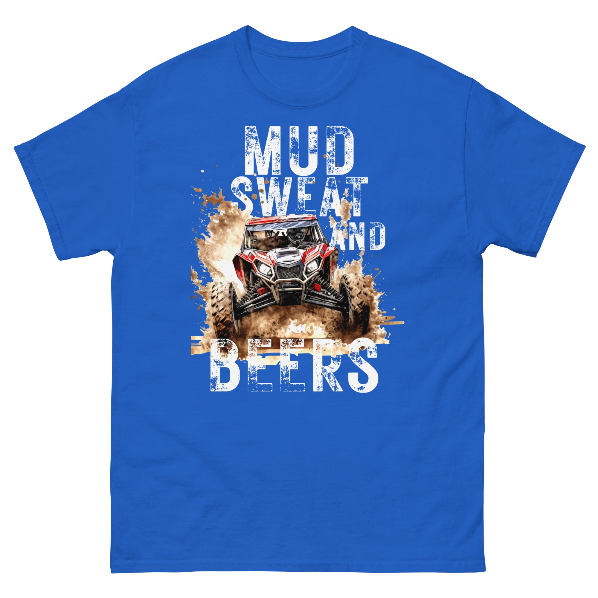 Mud, Sweat, and Beers Unisex Classic Tee - Royal Blue with White Print - Country Boi Fly
