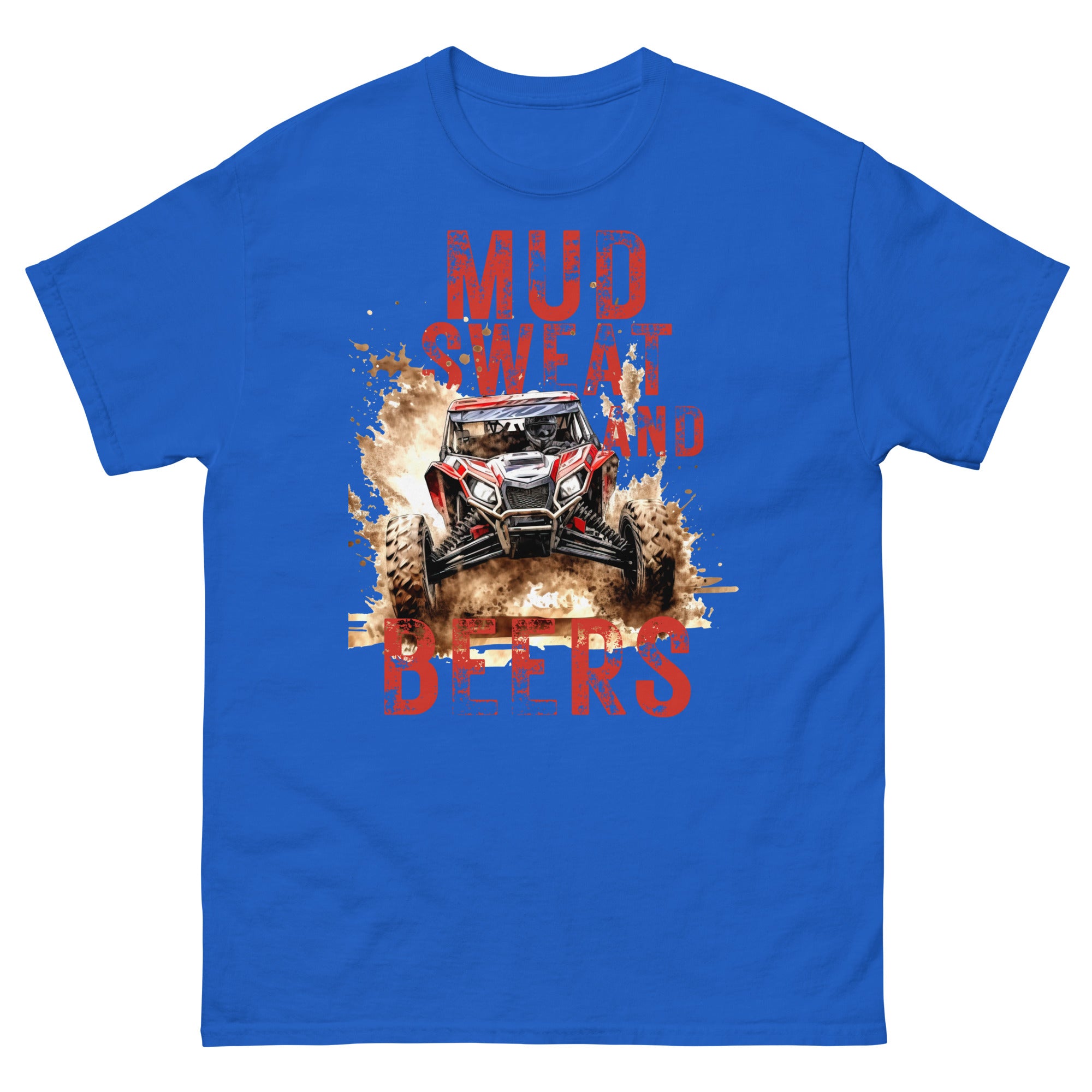 Mud, Sweat, and Beers Unisex Classic Tee - Royal Blue with Red Print - Country Boi Fly