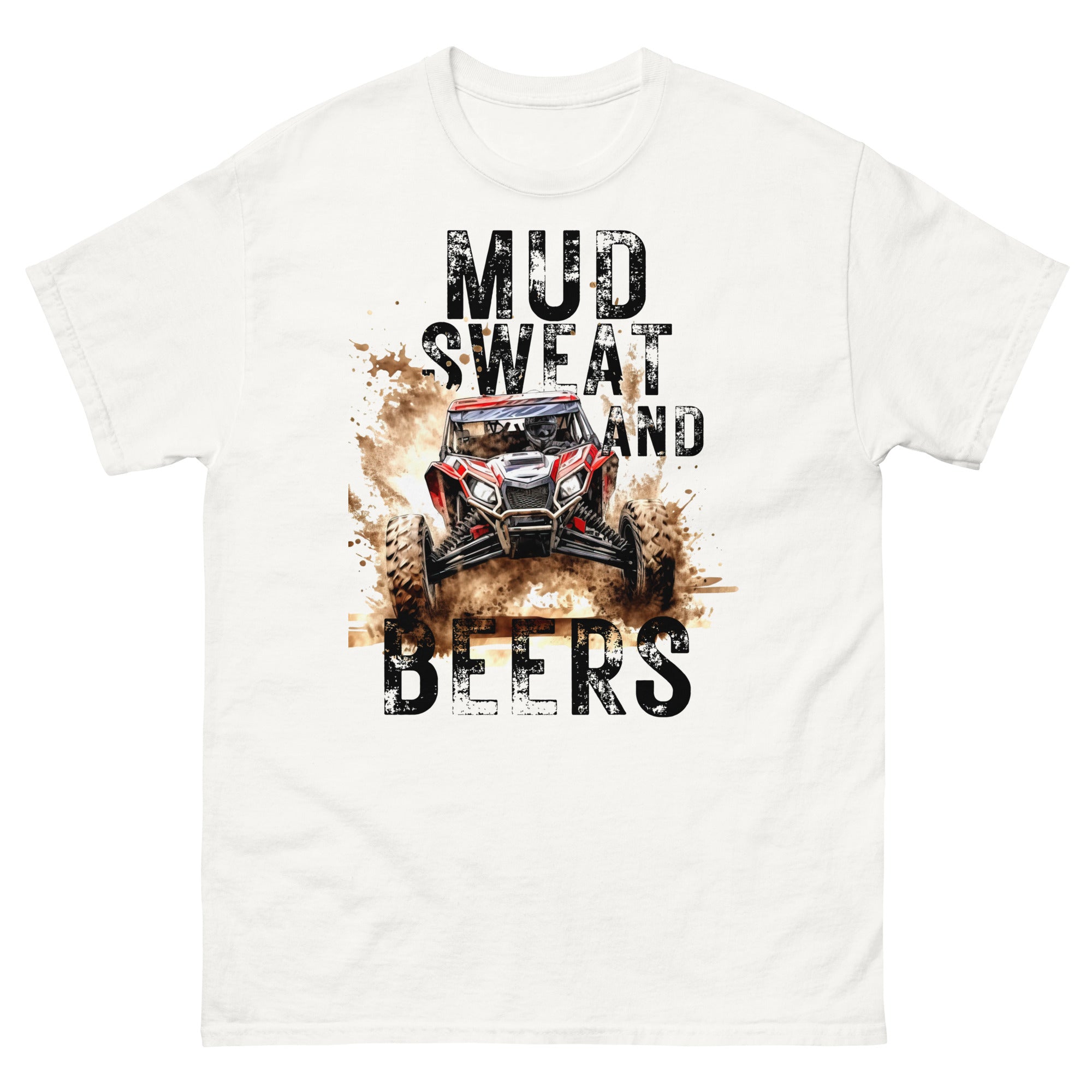 Mud, Sweat, and Beers Unisex Classic Tee - White with Black Print - Country Boi Fly
