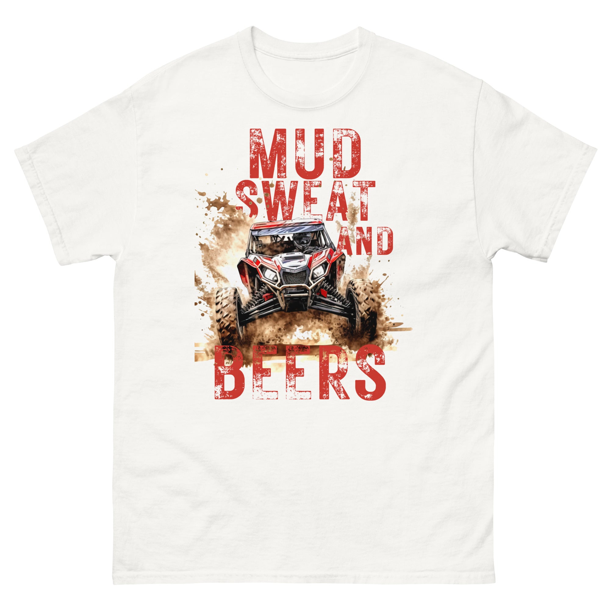 Mud, Sweat, and Beers Unisex Classic Tee - White with Red Print - Country Boi Fly