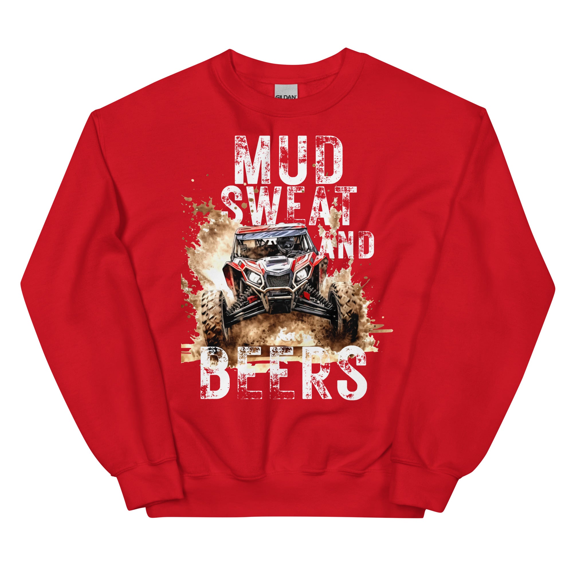 Mud, Sweat, and Beers Unisex Sweatshirt - Red with White Print - Country Boi Fly