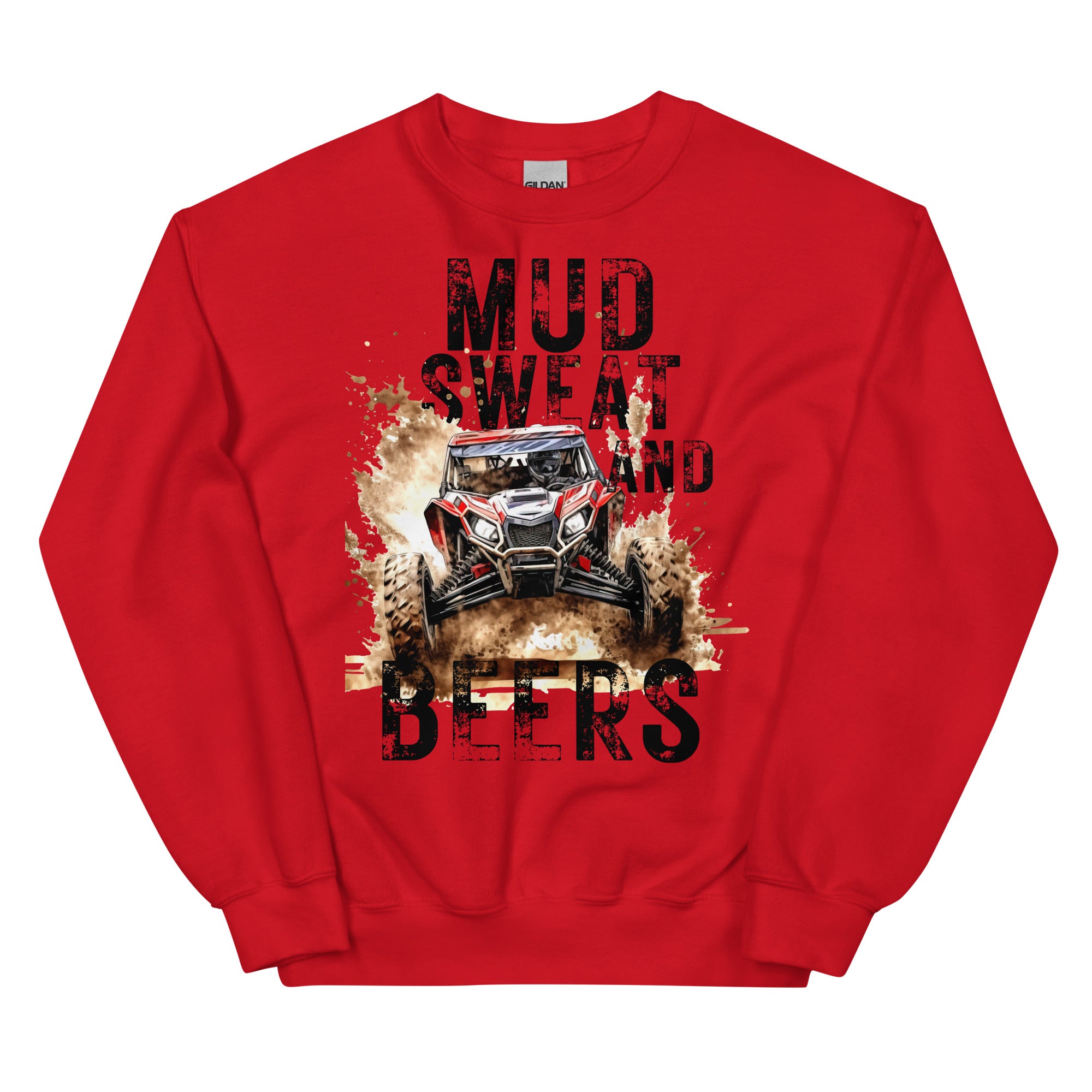 Mud, Sweat, and Beers Unisex Sweatshirt - Red with Black Print - Country Boi Fly