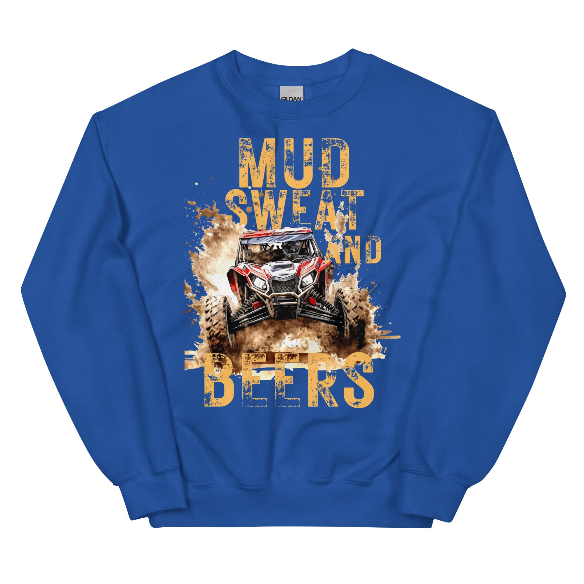 Mud, Sweat, and Beers Unisex Sweatshirt - Royal Blue with Peach Print - Country Boi Fly