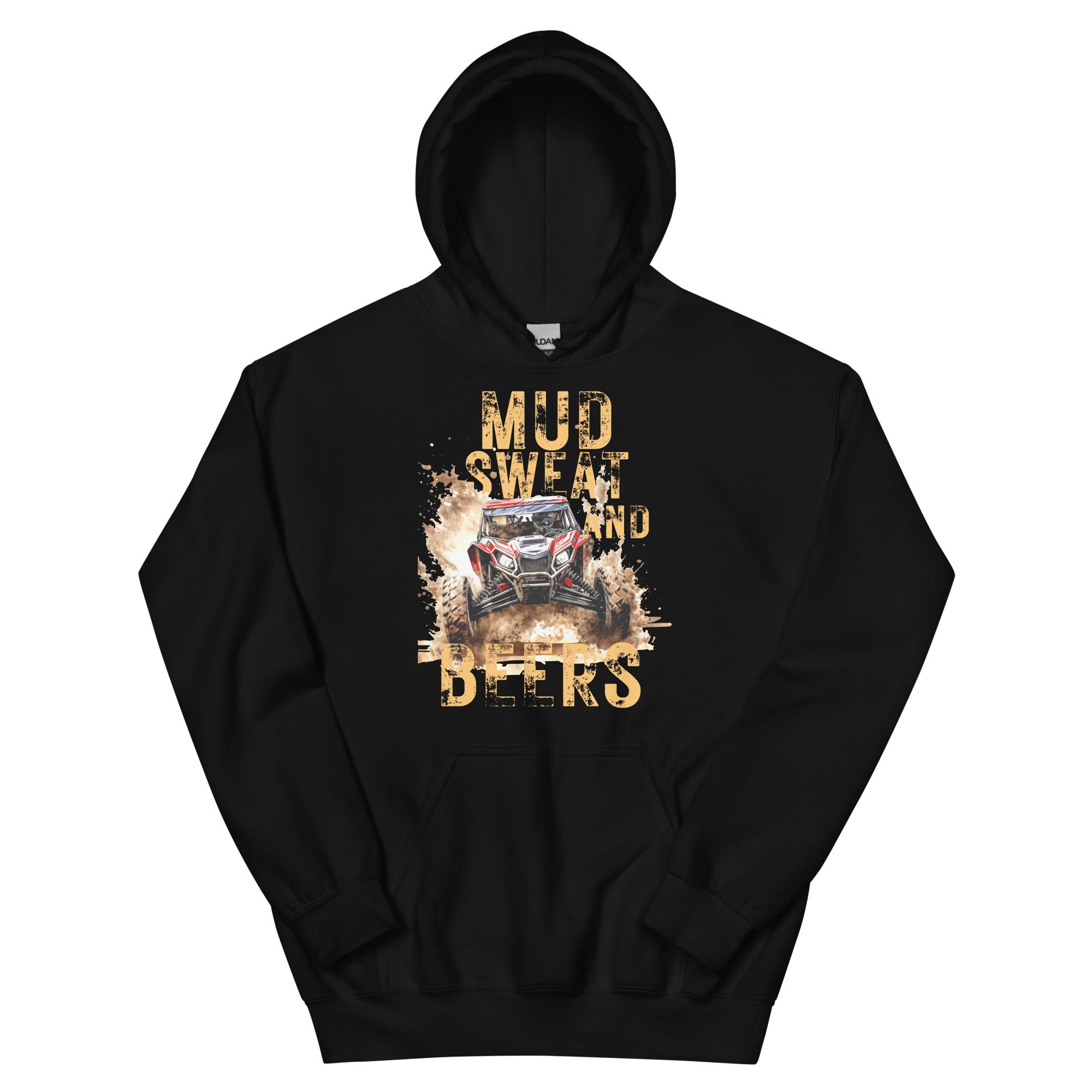 Mud, Sweat, and Beers Unisex Hoodie - Black with Peach Print - Country Boi Fly