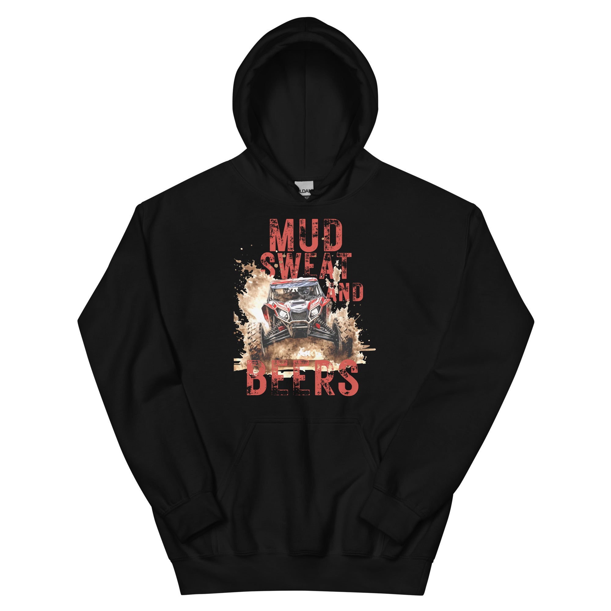 Mud, Sweat, and Beers Unisex Hoodie - Black with Red Print - Country Boi Fly