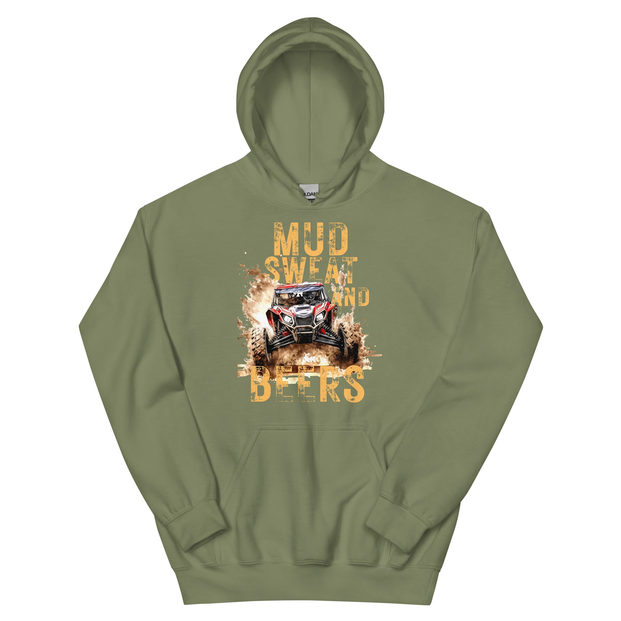 Mud, Sweat, and Beers Unisex Hoodie - Military Green with Peach Print - Country Boi Fly