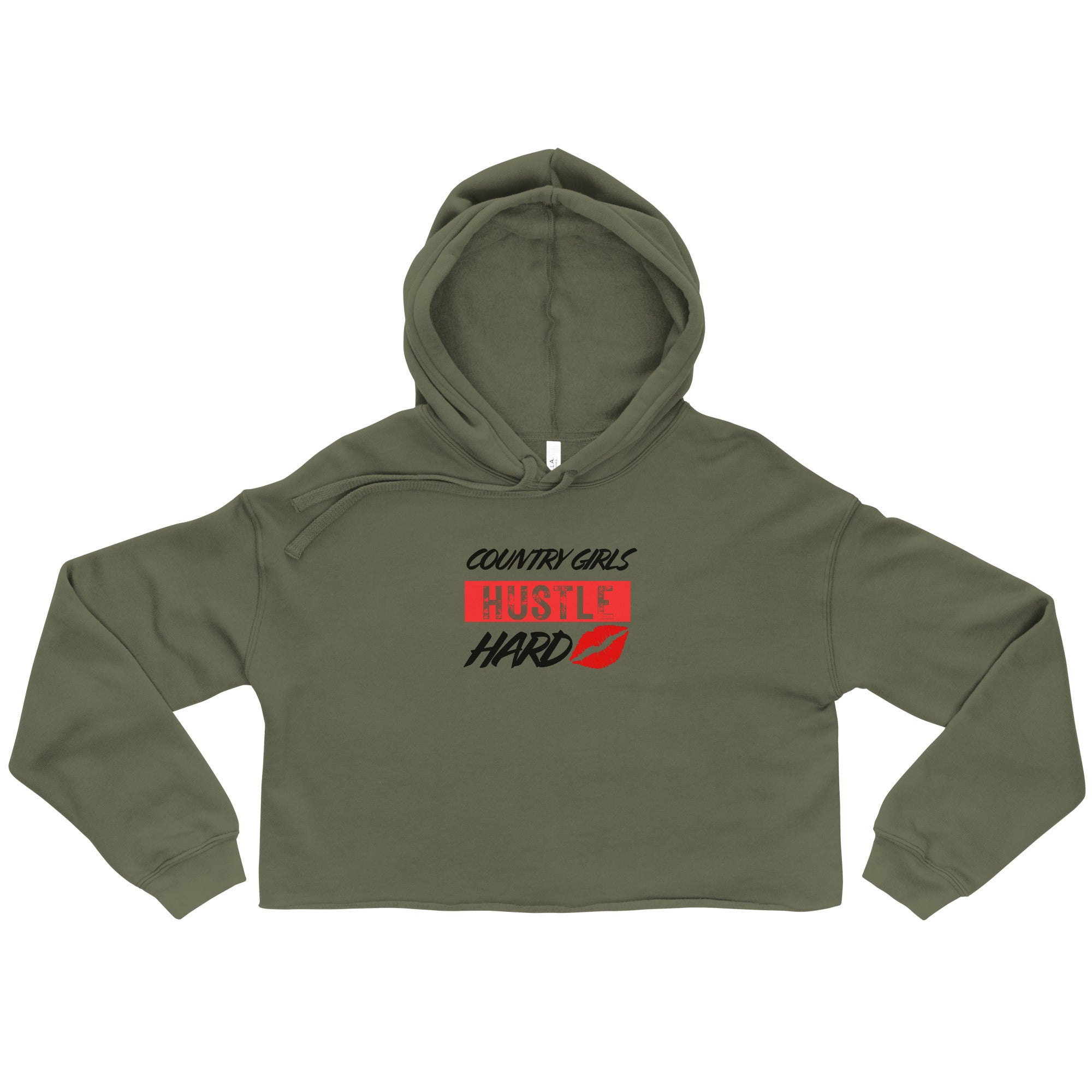 Country Girls Hustle Hard Crop Hoodie - Military Green - Country Boi Fly