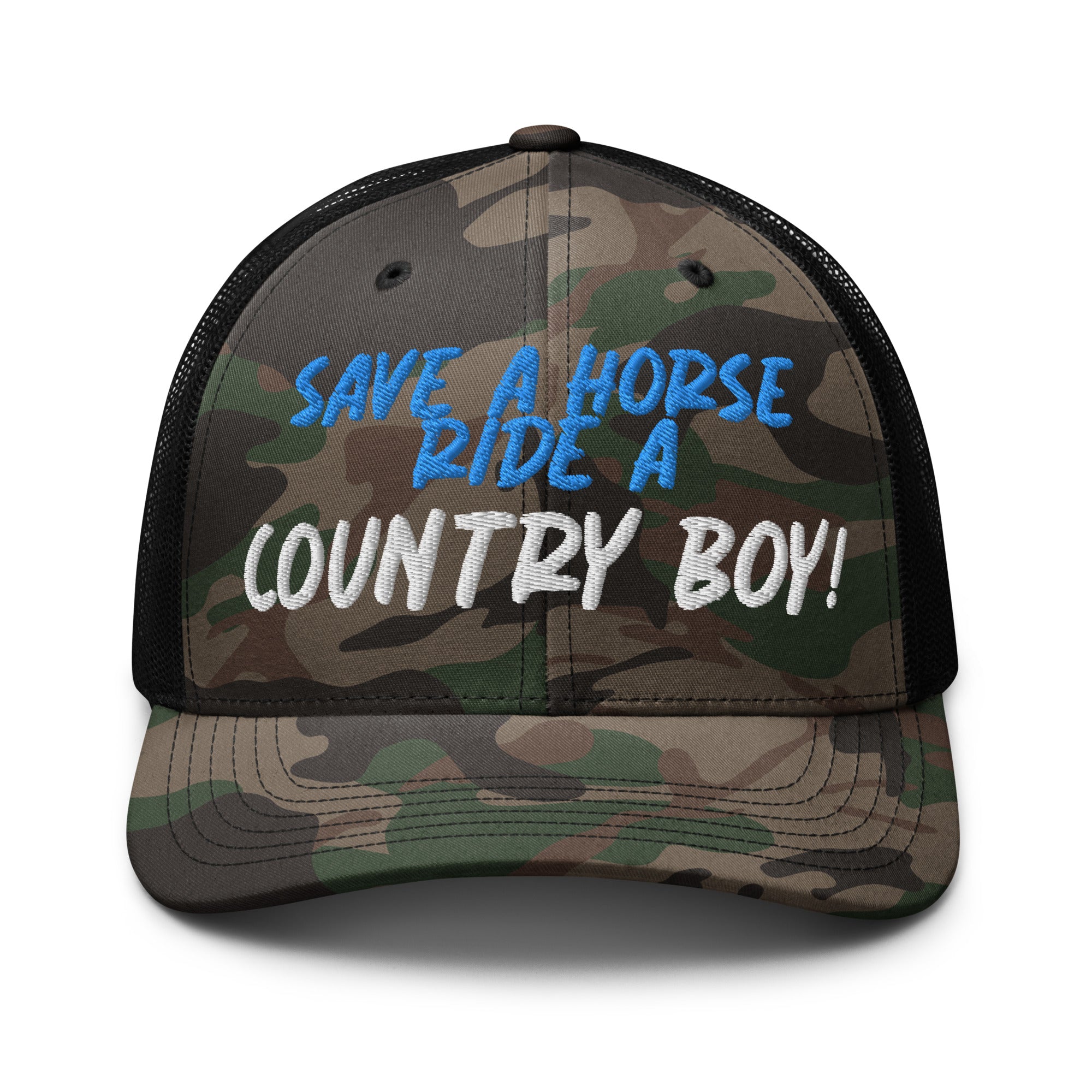 Save A Horse Camo Trucker Hat - Blue Print - Country Boi Fly