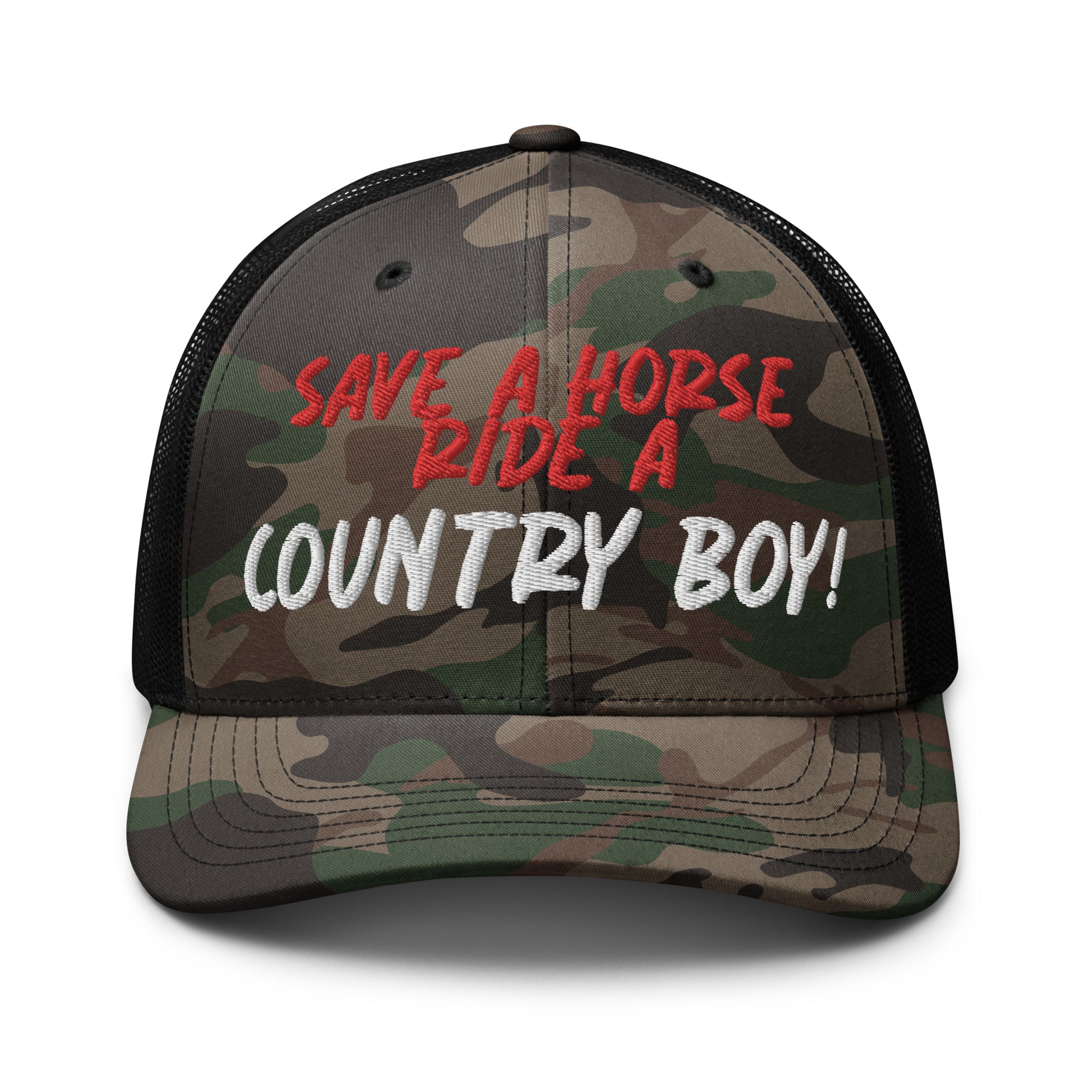Save A Horse Camo Trucker Hat - Red Print - Country Boi Fly