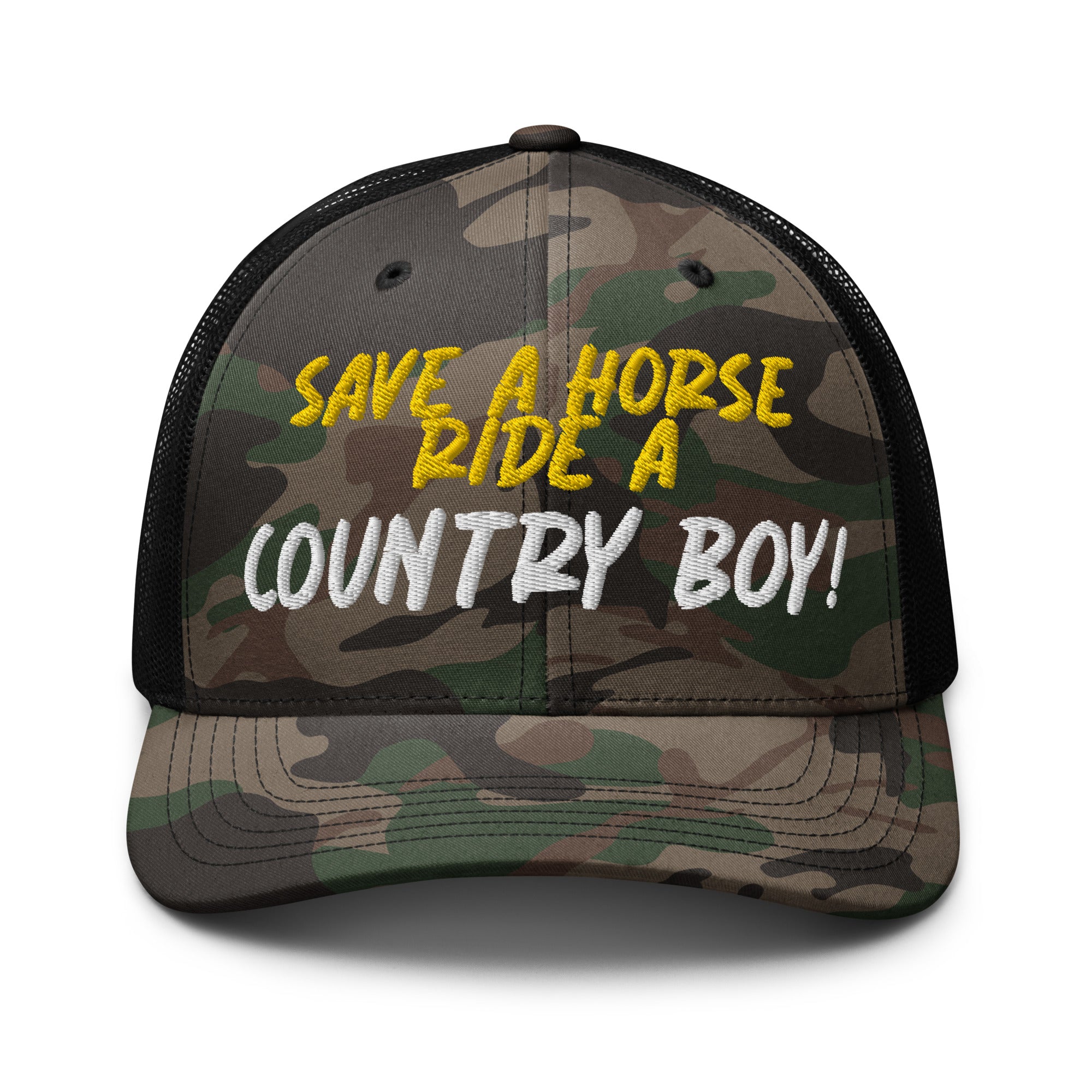 Save A Horse Camo Trucker Hat - Burnt Orange Print - Country Boi Fly