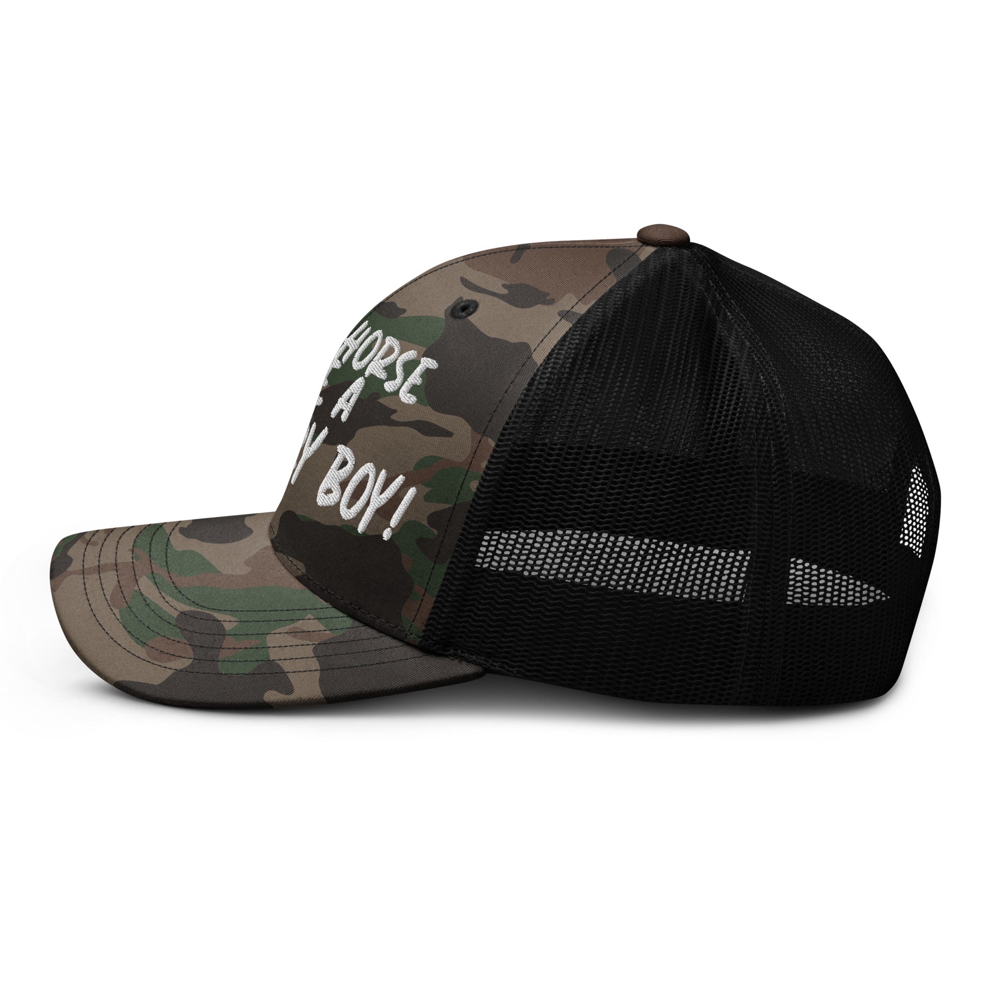 Save A Horse Camo Trucker Hat - White Print - Country Boi Fly