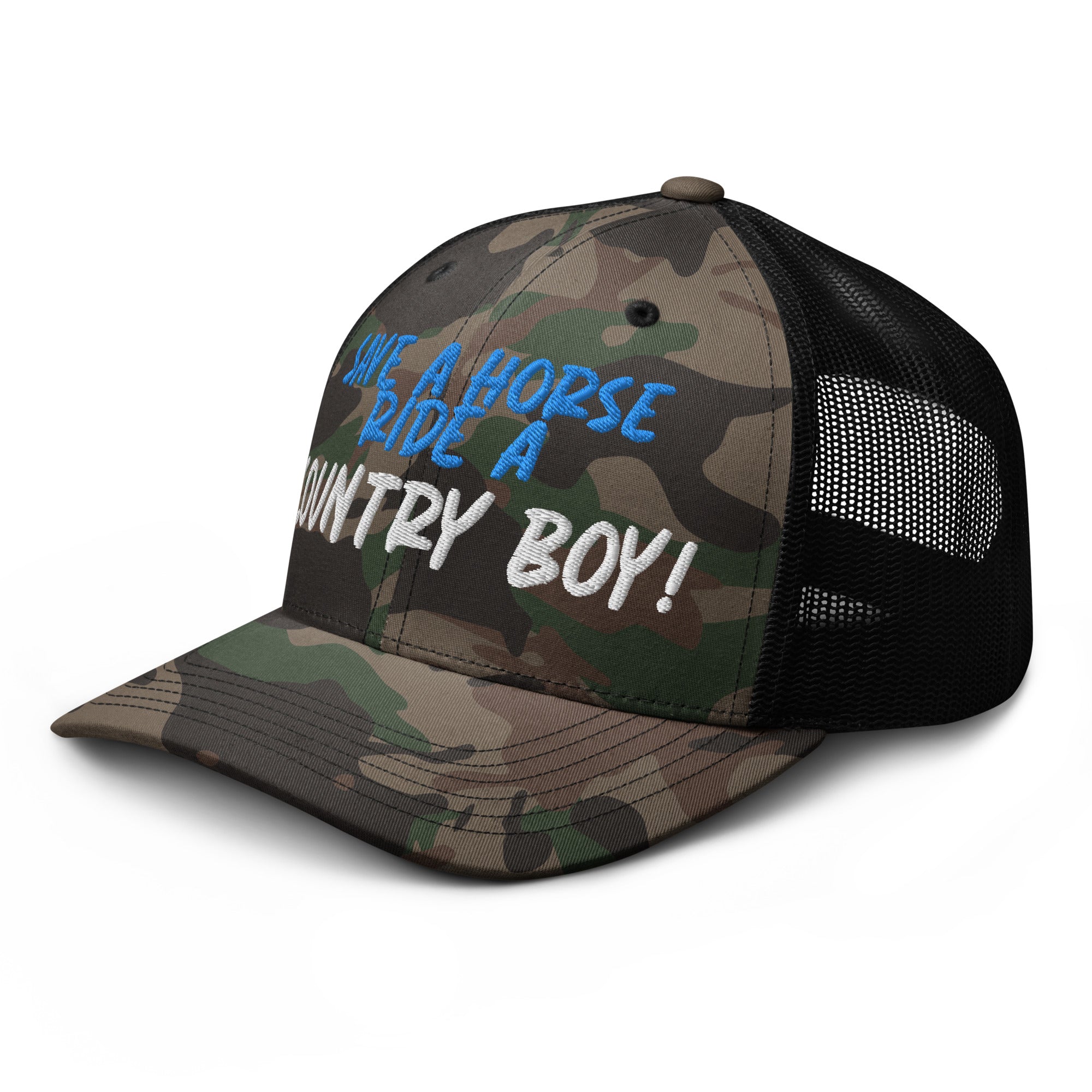 Save A Horse Camo Trucker Hat - Blue Print - Country Boi Fly