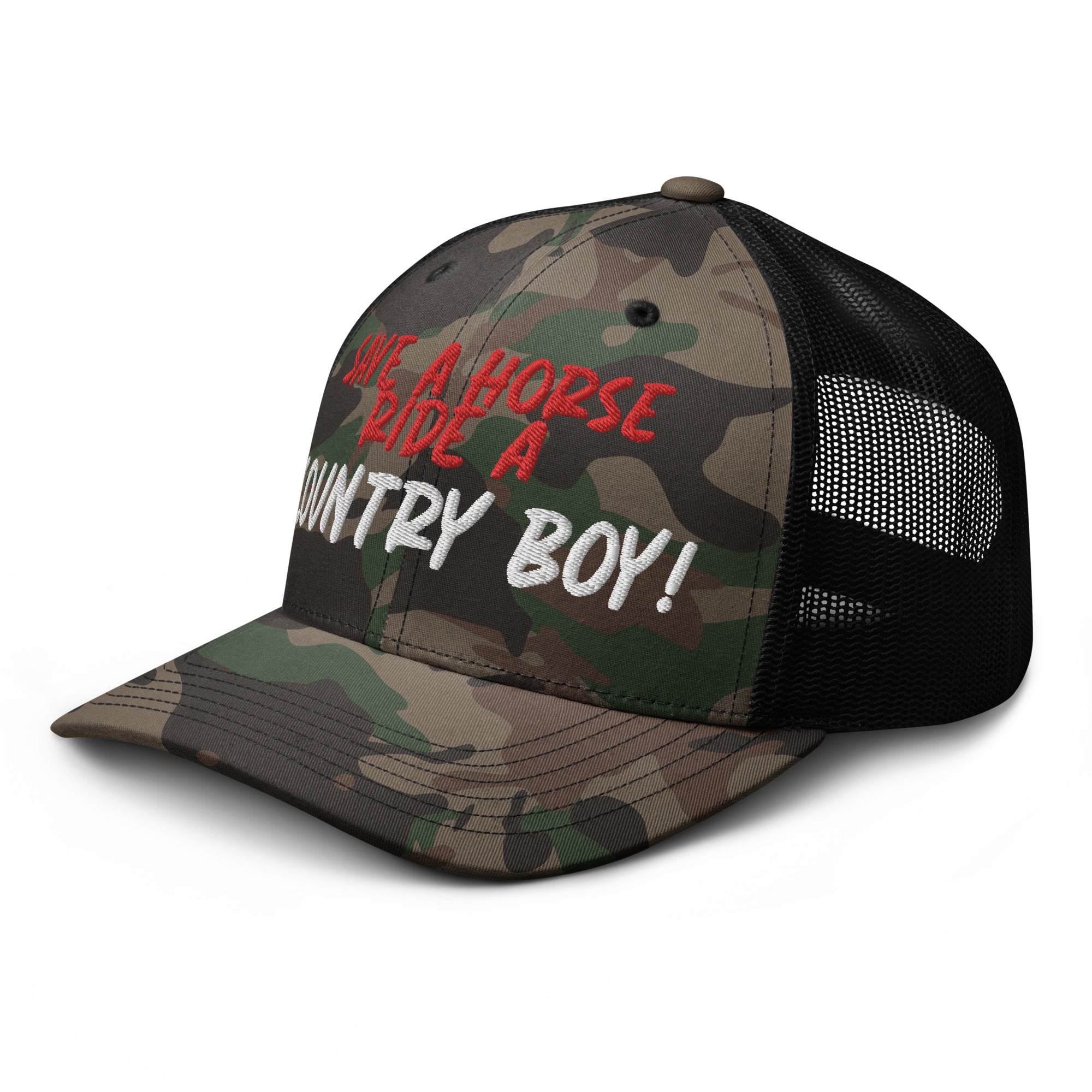 Save A Horse Camo Trucker Hat - Red Print - Country Boi Fly