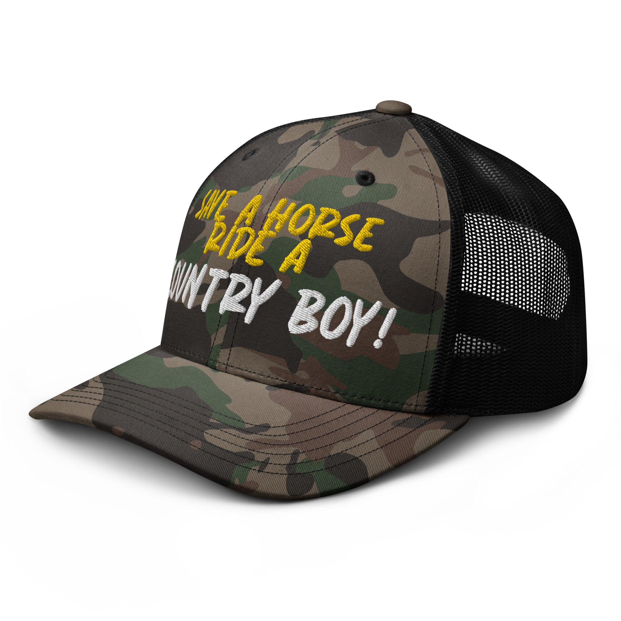 Save A Horse Camo Trucker Hat - Burnt Orange Print - Country Boi Fly