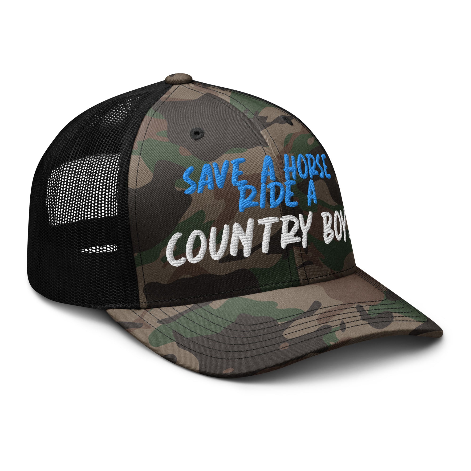 Save A Horse Camo Trucker Hat - Blue Print - Country Boi Fly