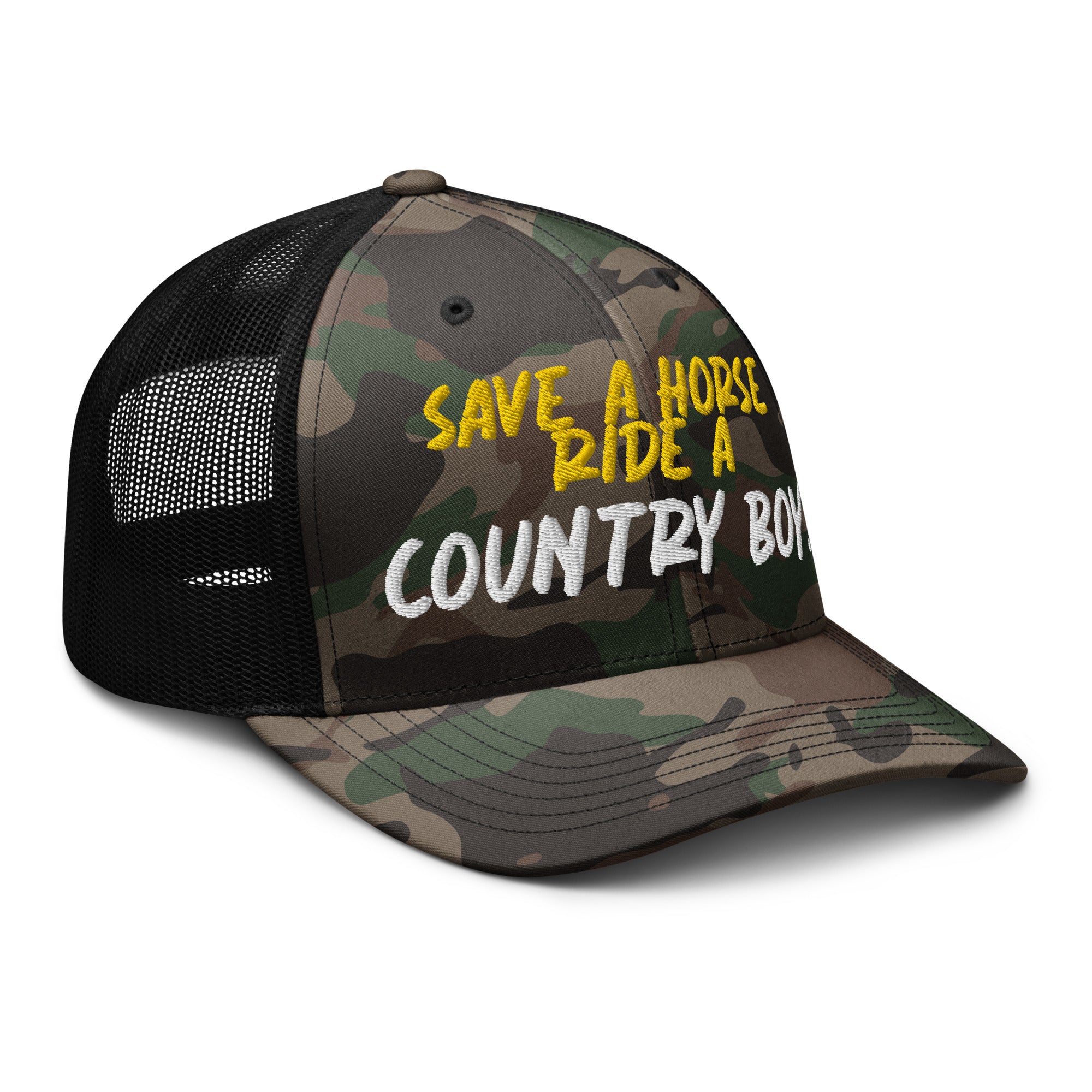 Save A Horse Camo Trucker Hat - Burnt Orange Print - Country Boi Fly