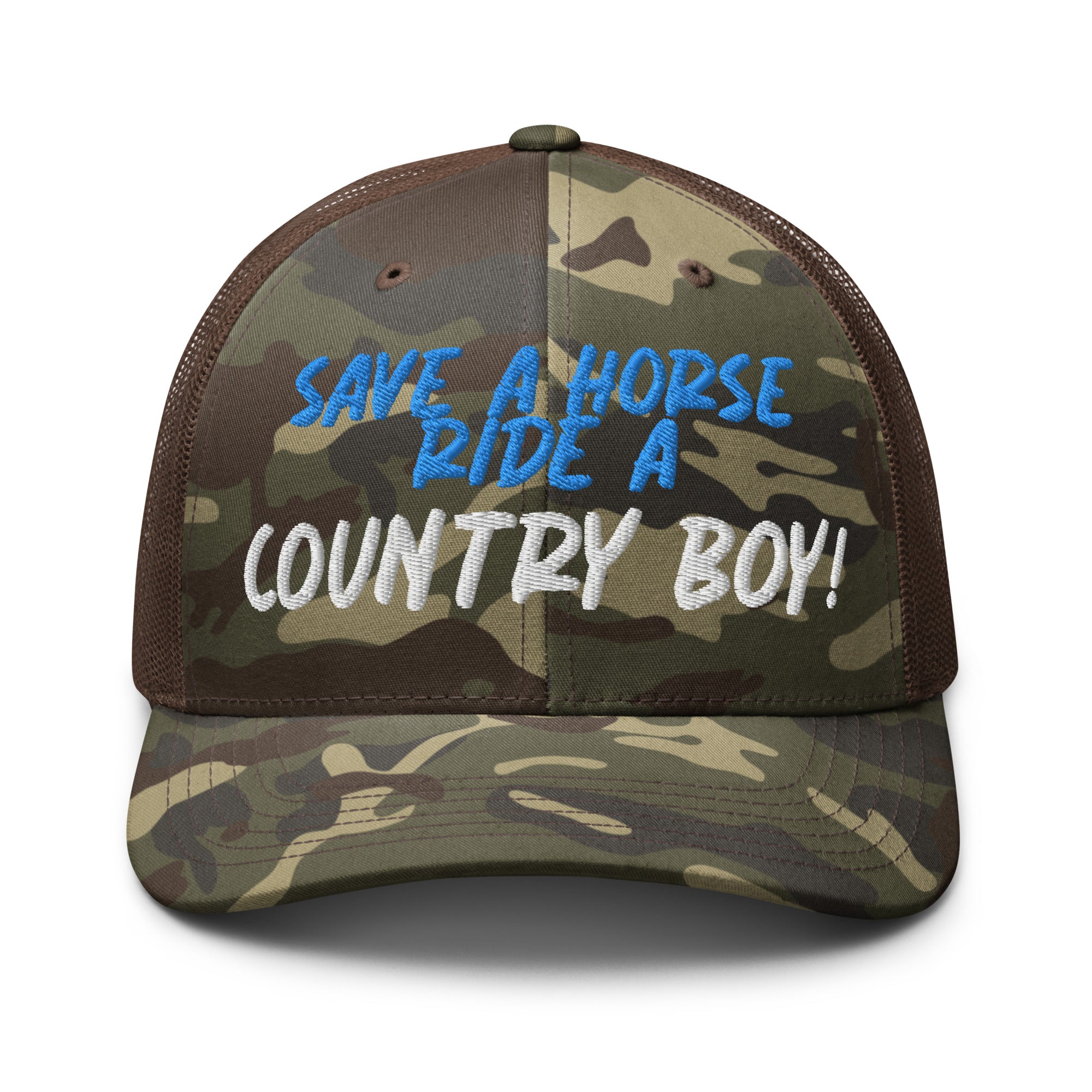 Save A Horse Camo Trucker Hat - Blue Print - Country Boi Fly