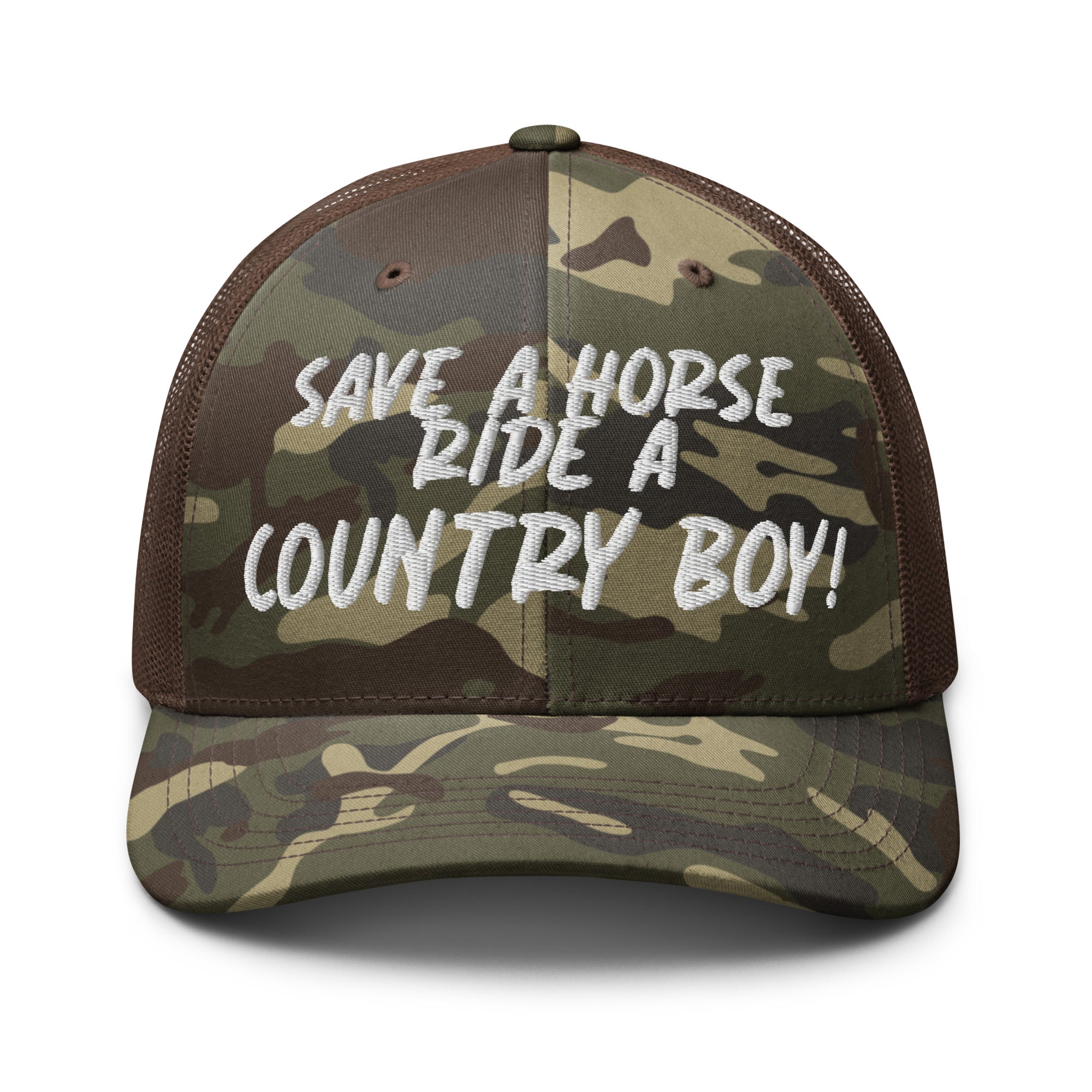 Save A Horse Camo Trucker Hat - White Print - Country Boi Fly