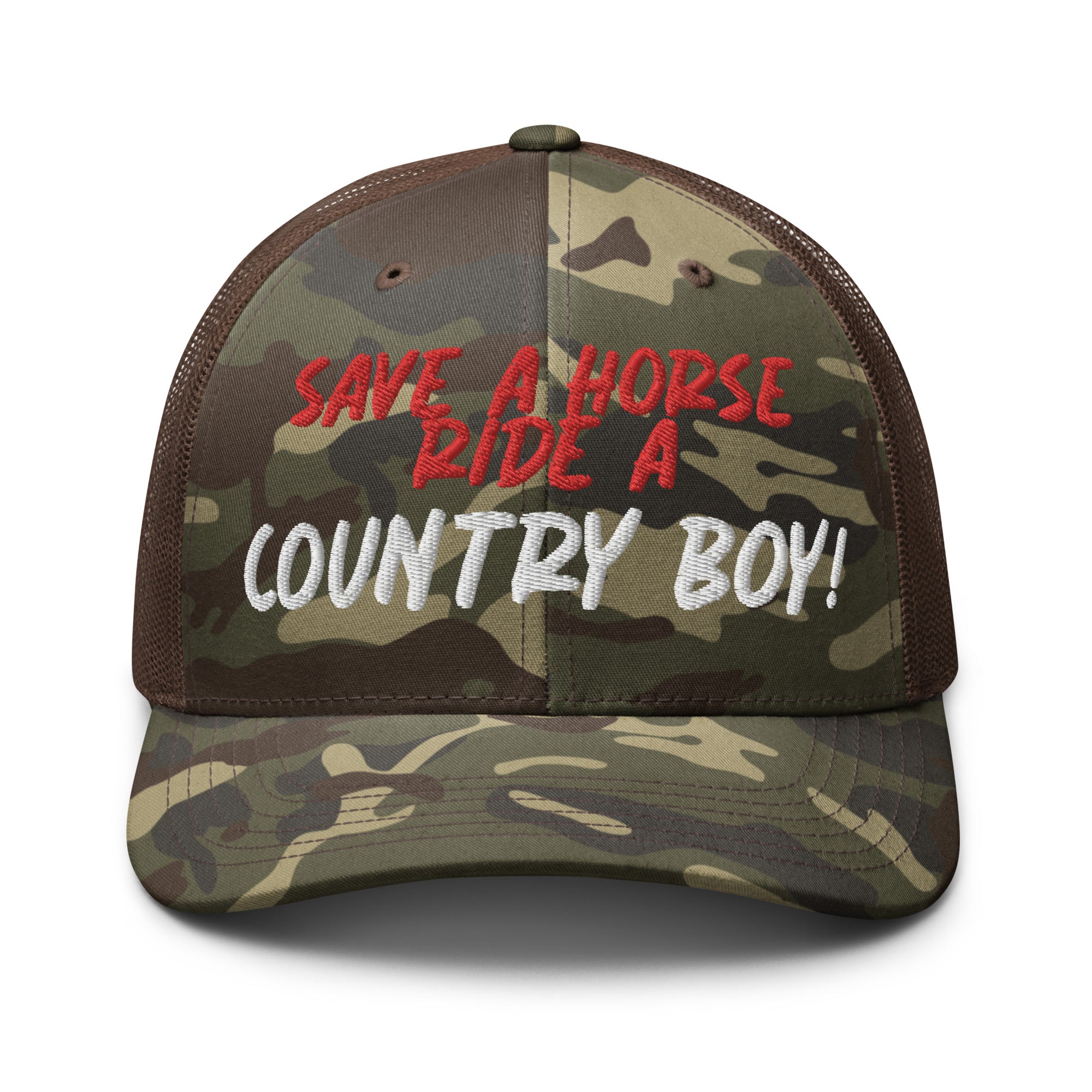 Save A Horse Camo Trucker Hat - Red Print - Country Boi Fly