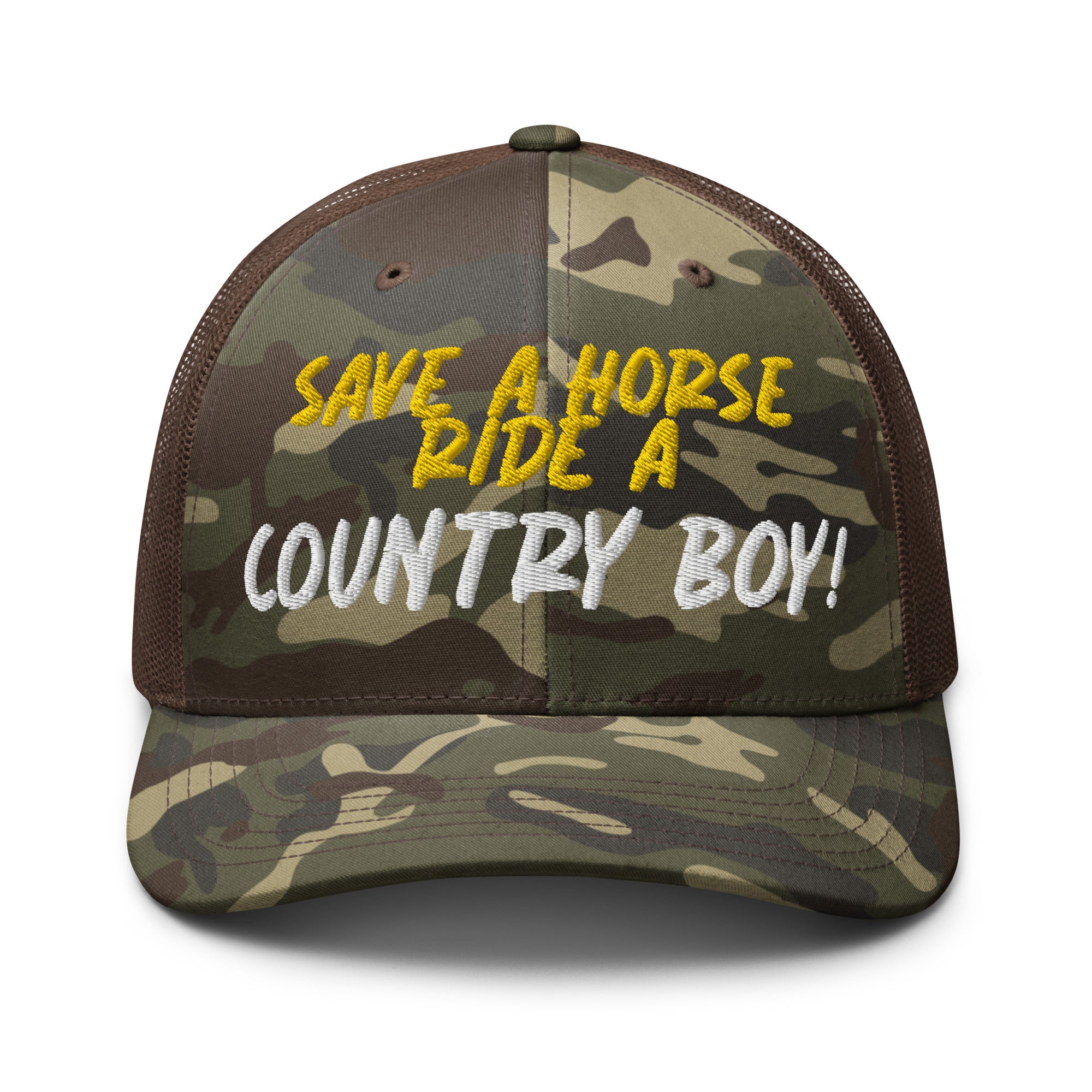 Save A Horse Camo Trucker Hat - Burnt Orange Print - Country Boi Fly